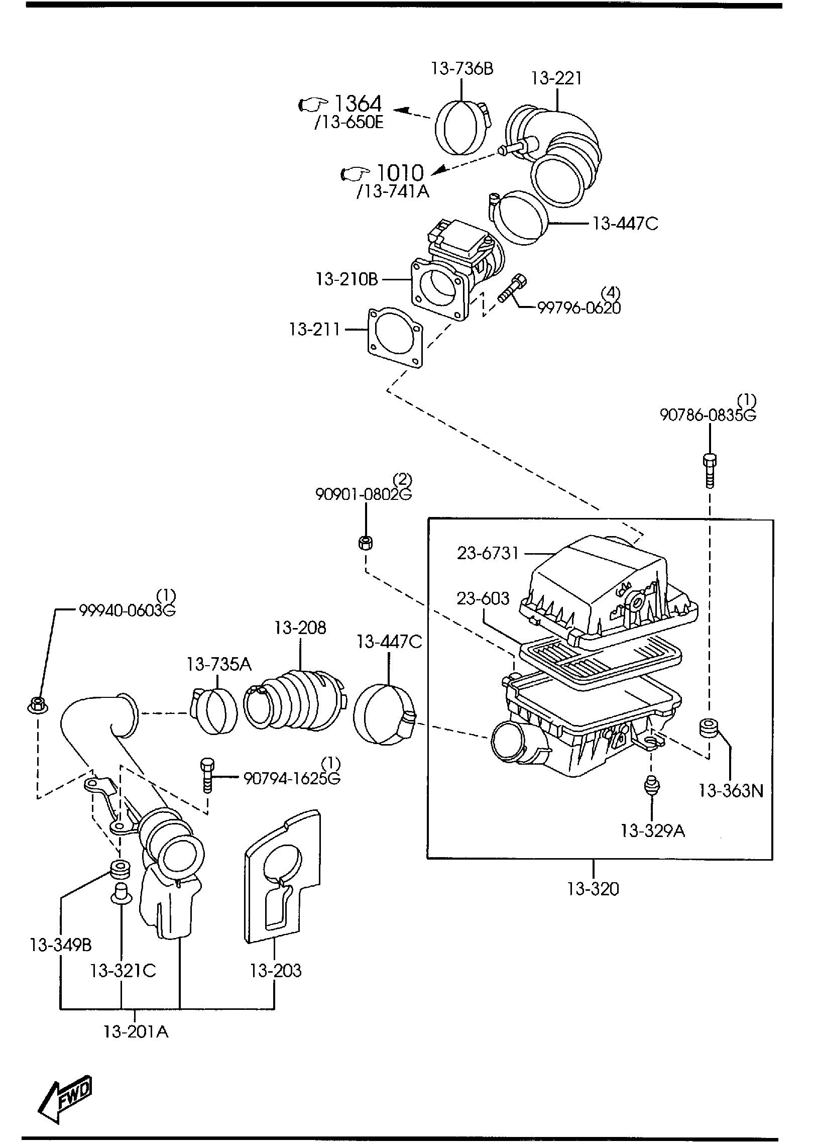 Diagram AIR CLEANER (2000CC) for your 1997 Mazda 626  ES Sedan 