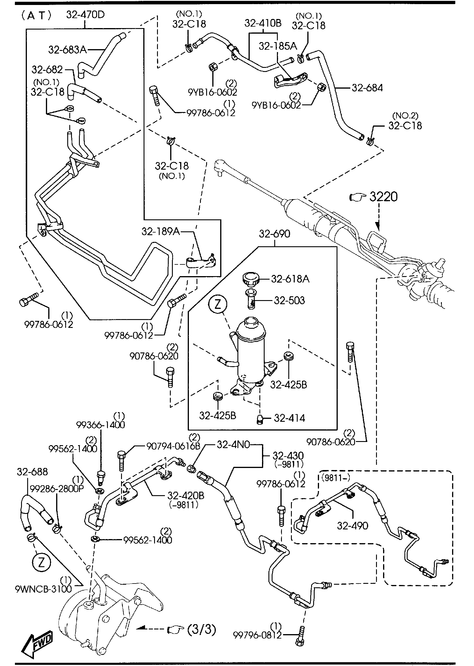 Diagram POWER STEERING SYSTEM (FRONT) (2000CC) for your 1991 Mazda B2200   