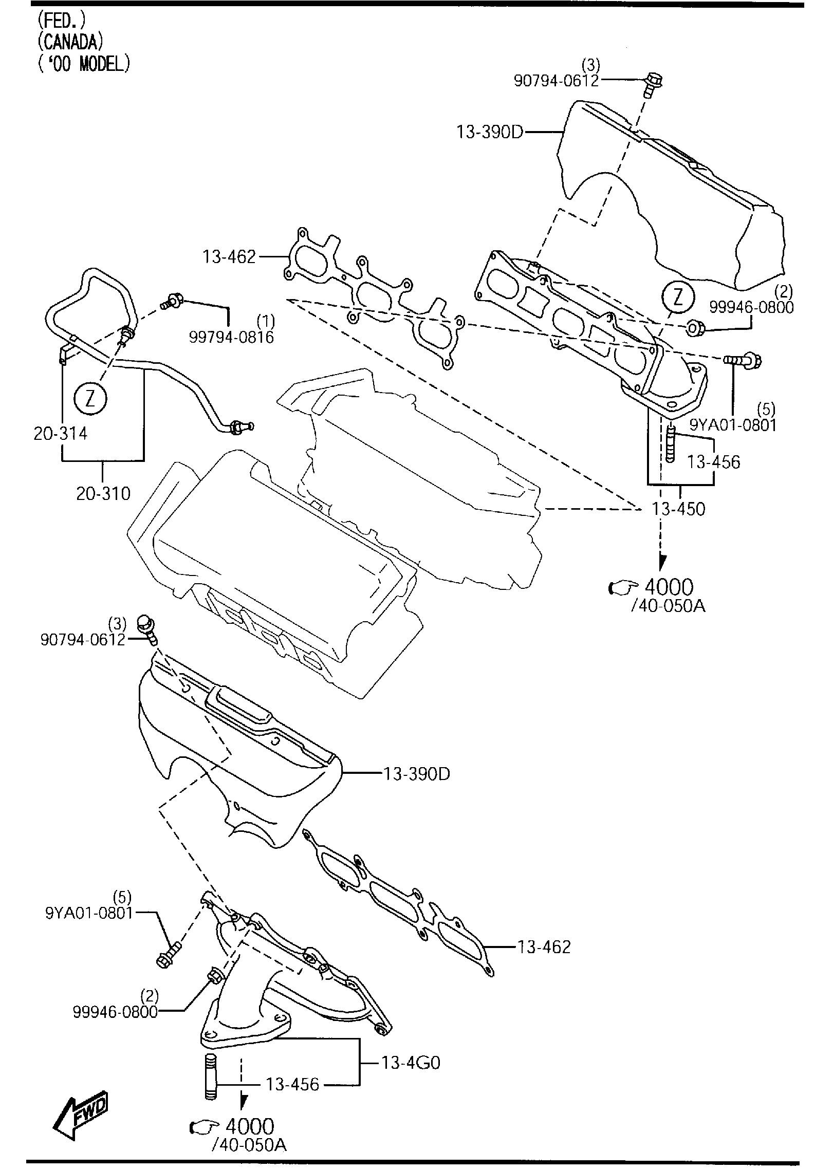 Full size assembly image of EXHAUST MANIFOLD (2500CC) (1/2)