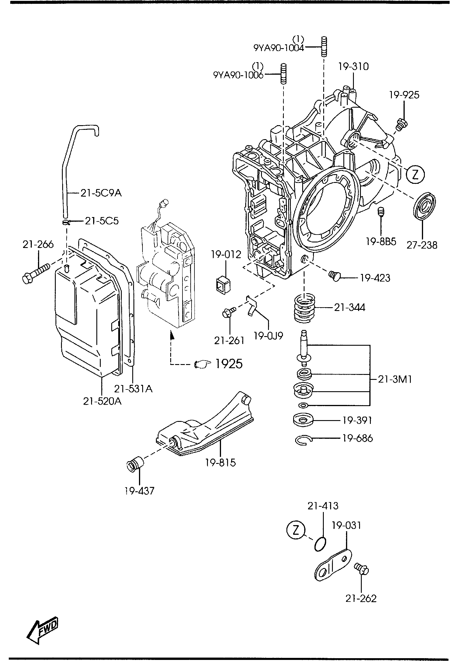 Diagram AUTOMATIC TRANSMISSION CASE & MAIN CONTROL SYSTEM (2000CC) for your 2013 Mazda Mazda5 2.5L MT 2WD SPORT WAGON 