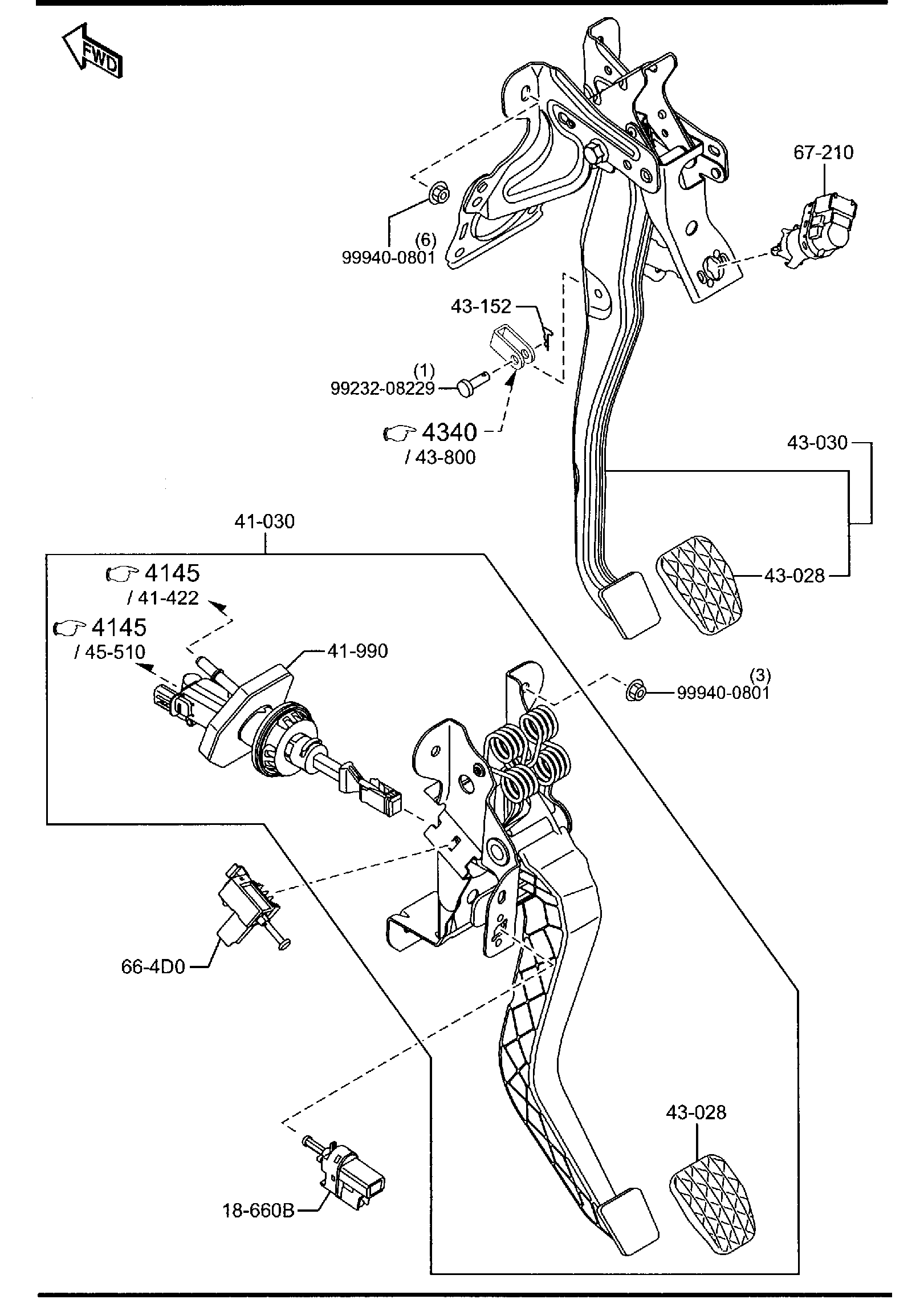 Diagram CLUTCH & BRAKE PEDALS (MANUAL TRANSMISSION) for your 2008 Mazda Mazda3   