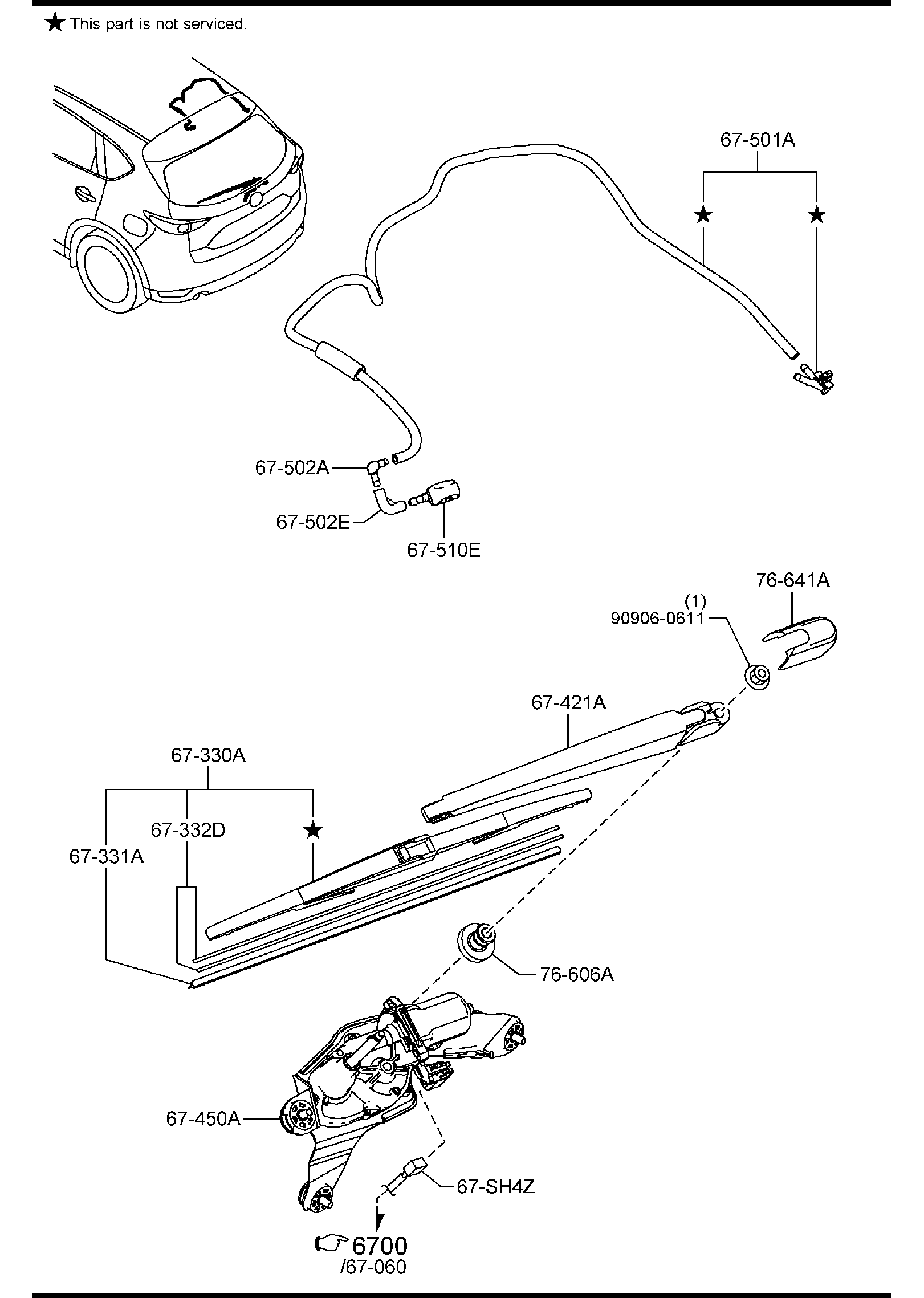 Diagram WINDOW WIPER & WASHER (REAR) for your 2015 Mazda Mazda3 2.0L MT 2WD SEDAN I SV 