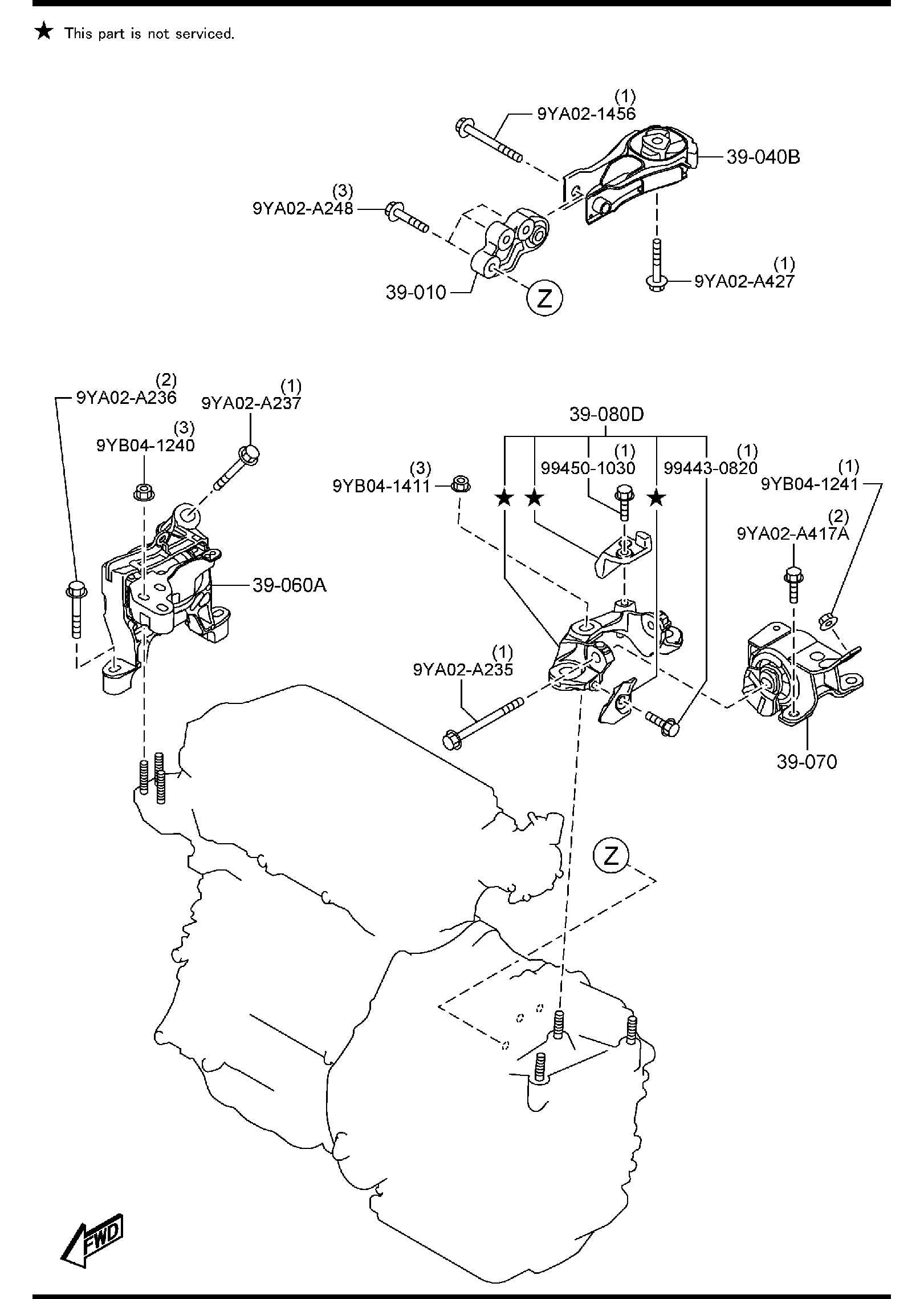 Diagram ENGINE & T/MISSION MOUNTINGS (AT)(2WD) for your 2011 Mazda MX-5 Miata   