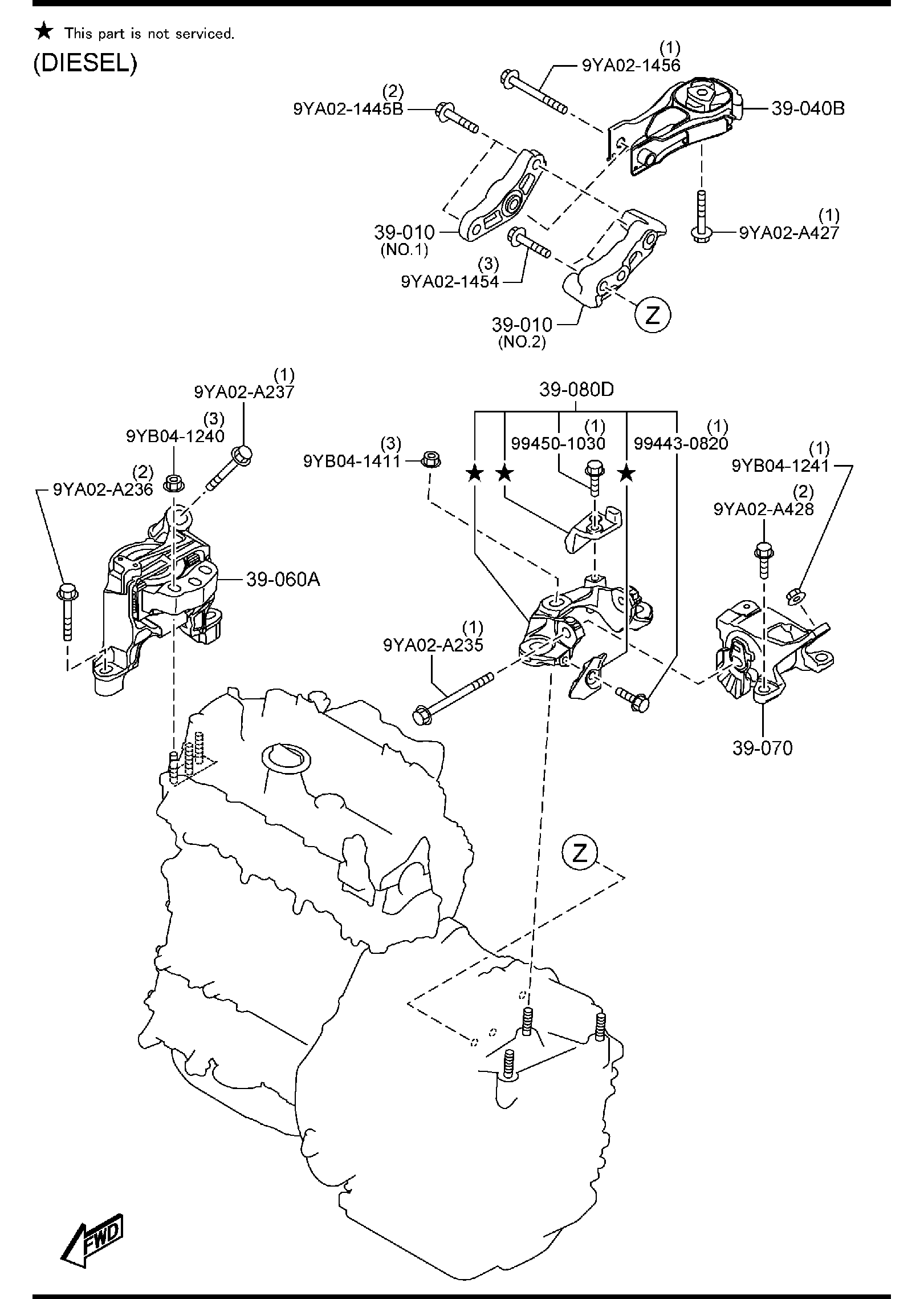 Diagram ENGINE & T/MISSION MOUNTINGS (AT)(4WD) for your 2011 Mazda Mazda3  SEDAN I SV 