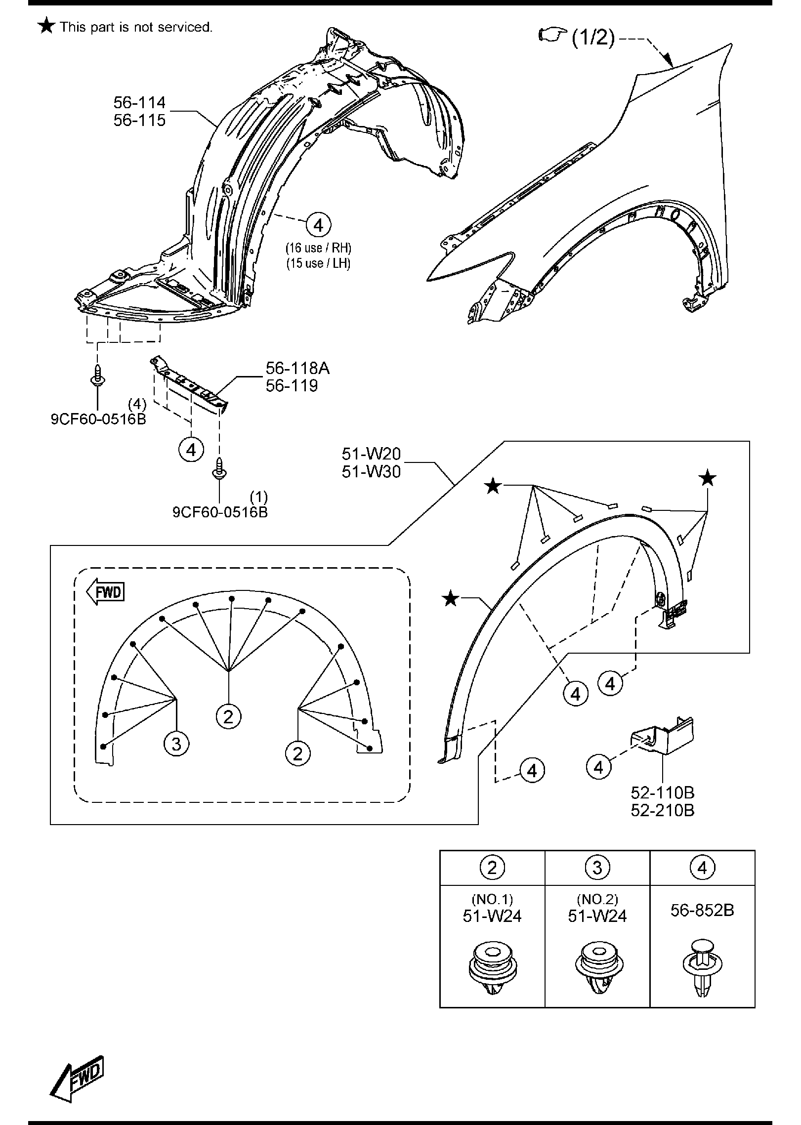 Diagram FENDER & WHEEL APRON PANELS for your 2009 Mazda MX-5 Miata   