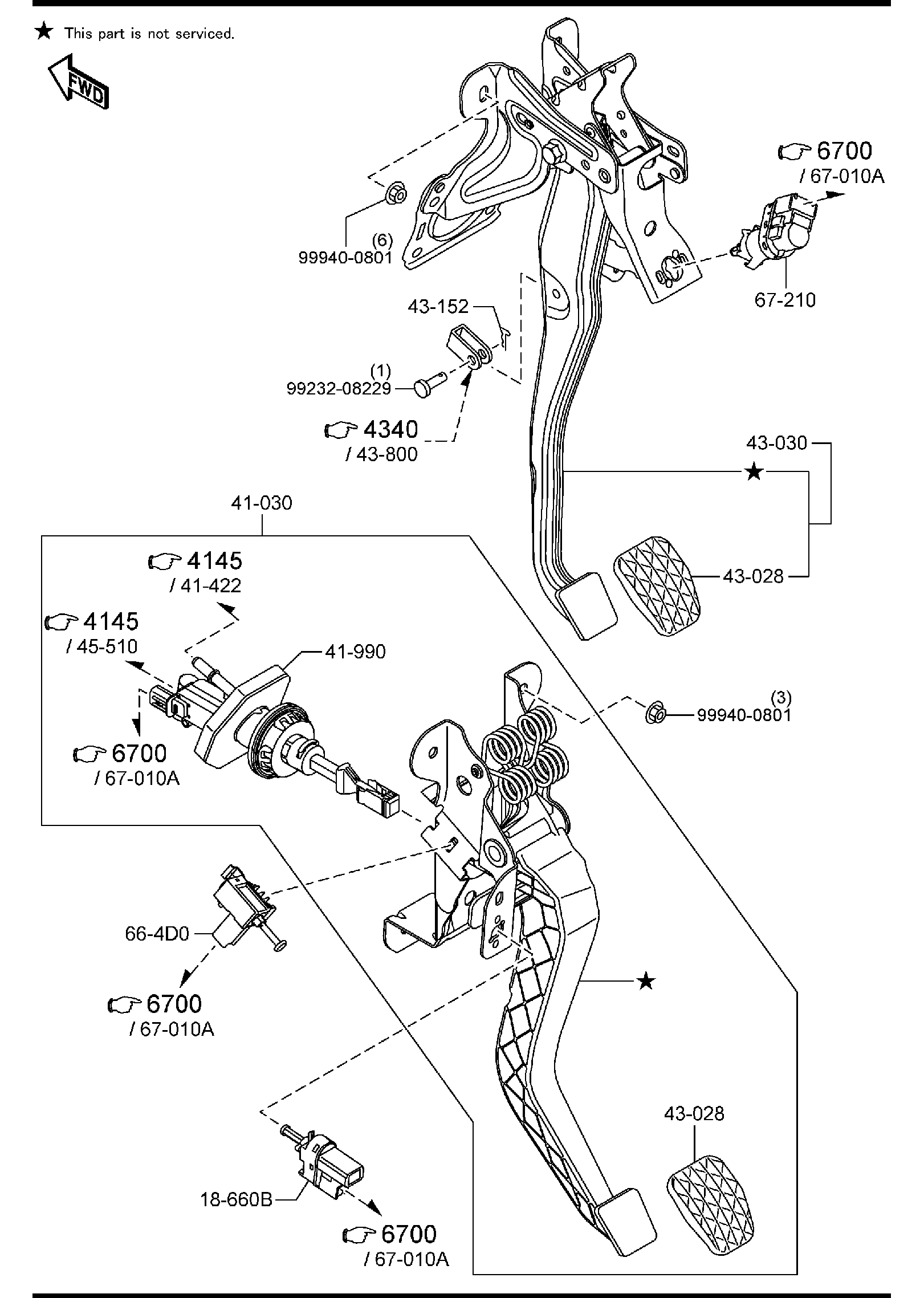 Diagram CLUTCH & BRAKE PEDALS (MANUAL TRANSMISSION) for your 2023 Mazda Mazda3   