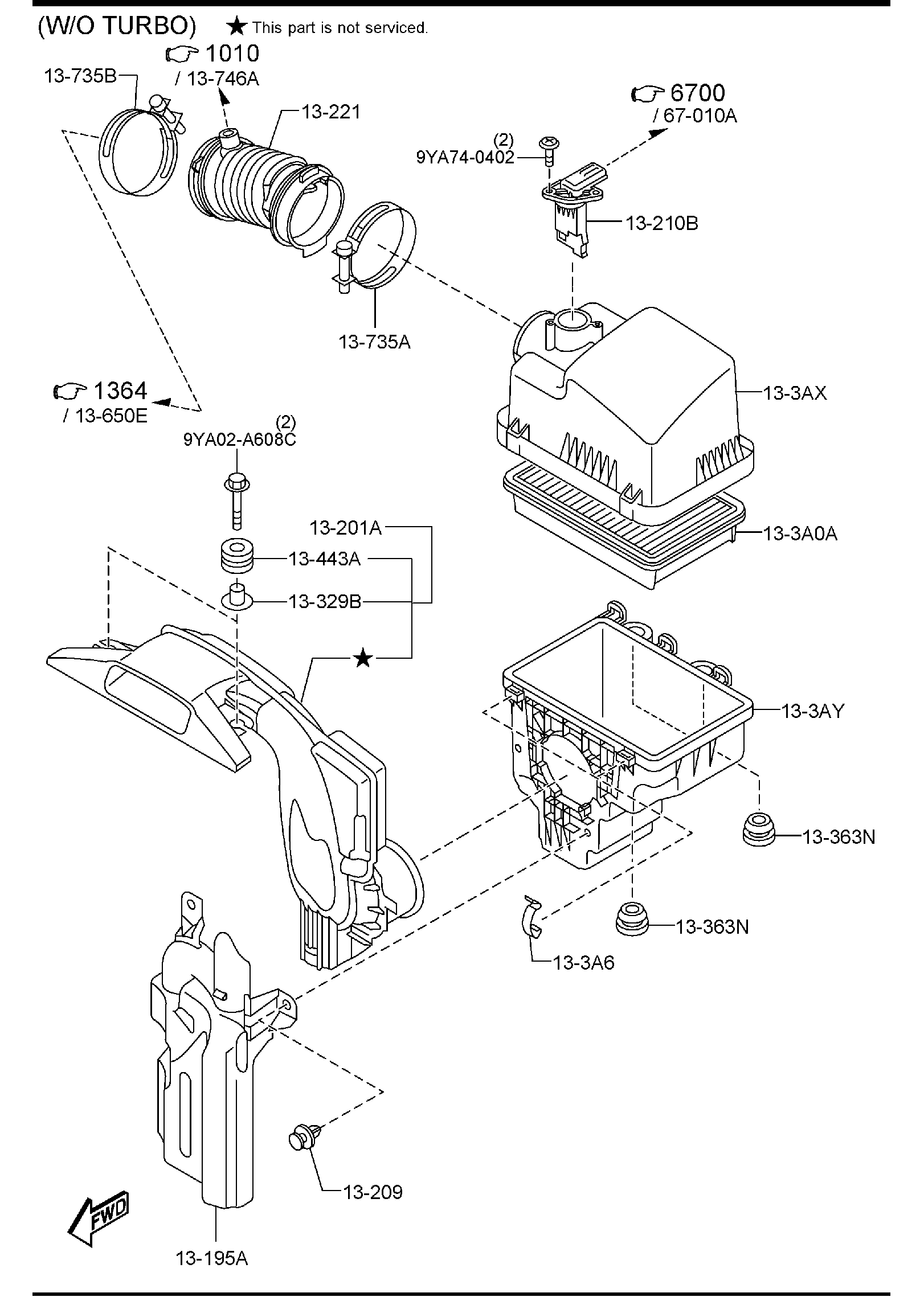 Diagram AIR CLEANER (GASOLINE) for your 2021 Mazda Mazda3 2.0L AT 2WD SEDAN BASE (VIN Begins: JM1) 