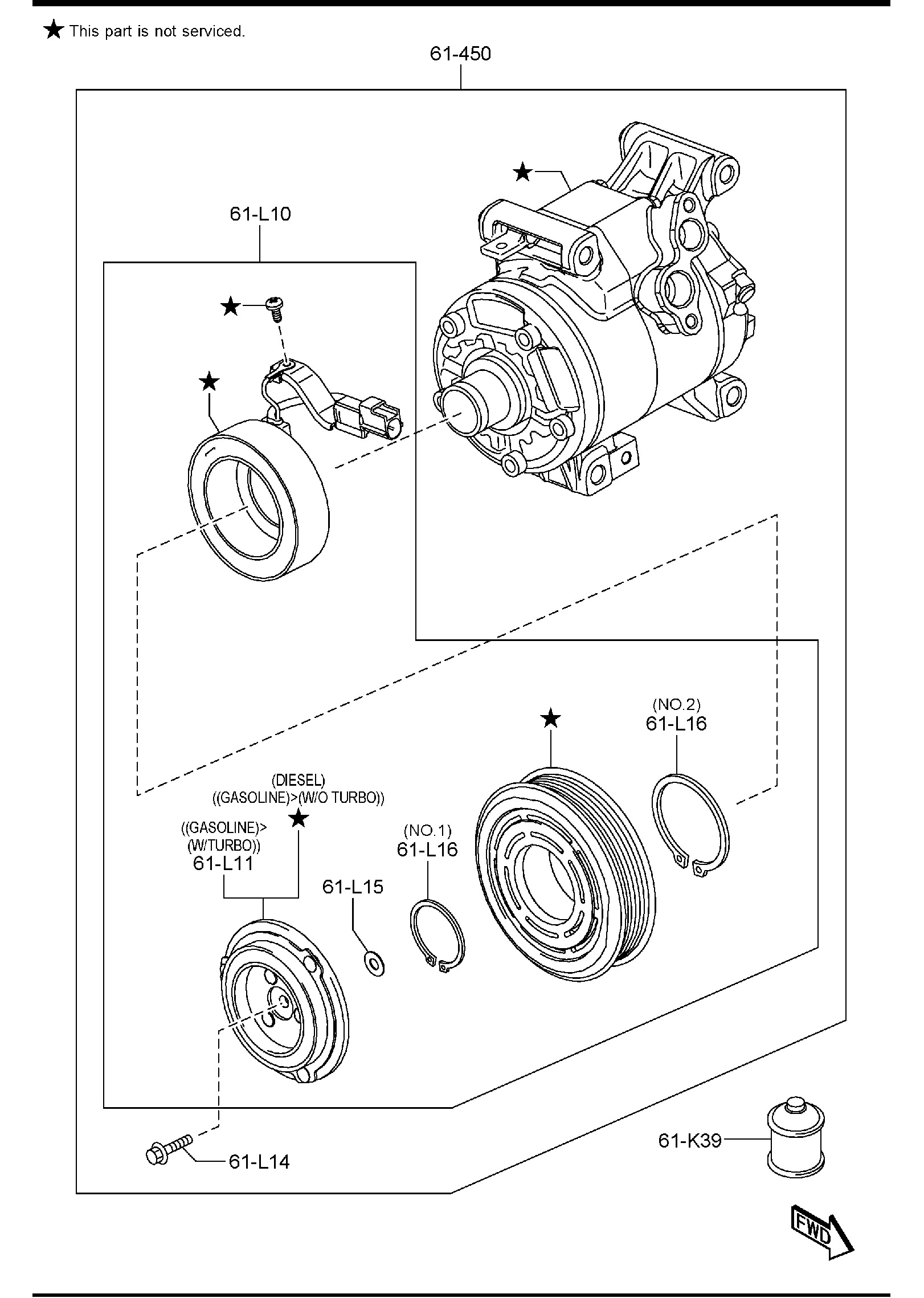 Diagram AIR CONDITIONING COMPRESSOR COMPONENTS for your 2017 Mazda Mazda3  HATCHBACK SP (VIN Begins: JM1) 