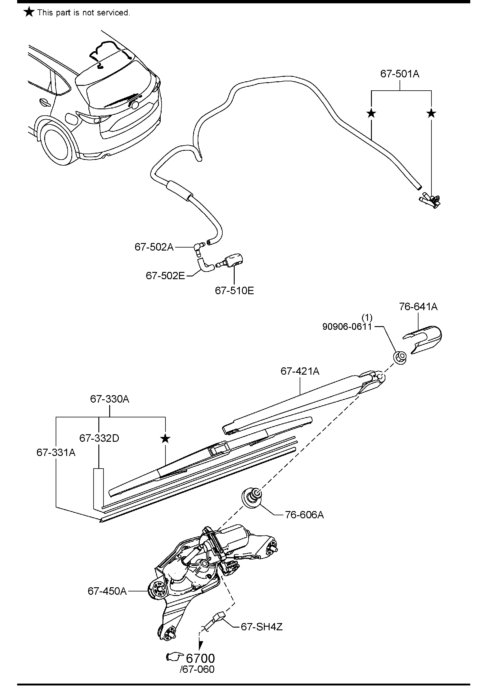 Diagram WINDOW WIPER & WASHER (REAR) for your 2015 Mazda Mazda3 2.0L MT 2WD SEDAN I SV 