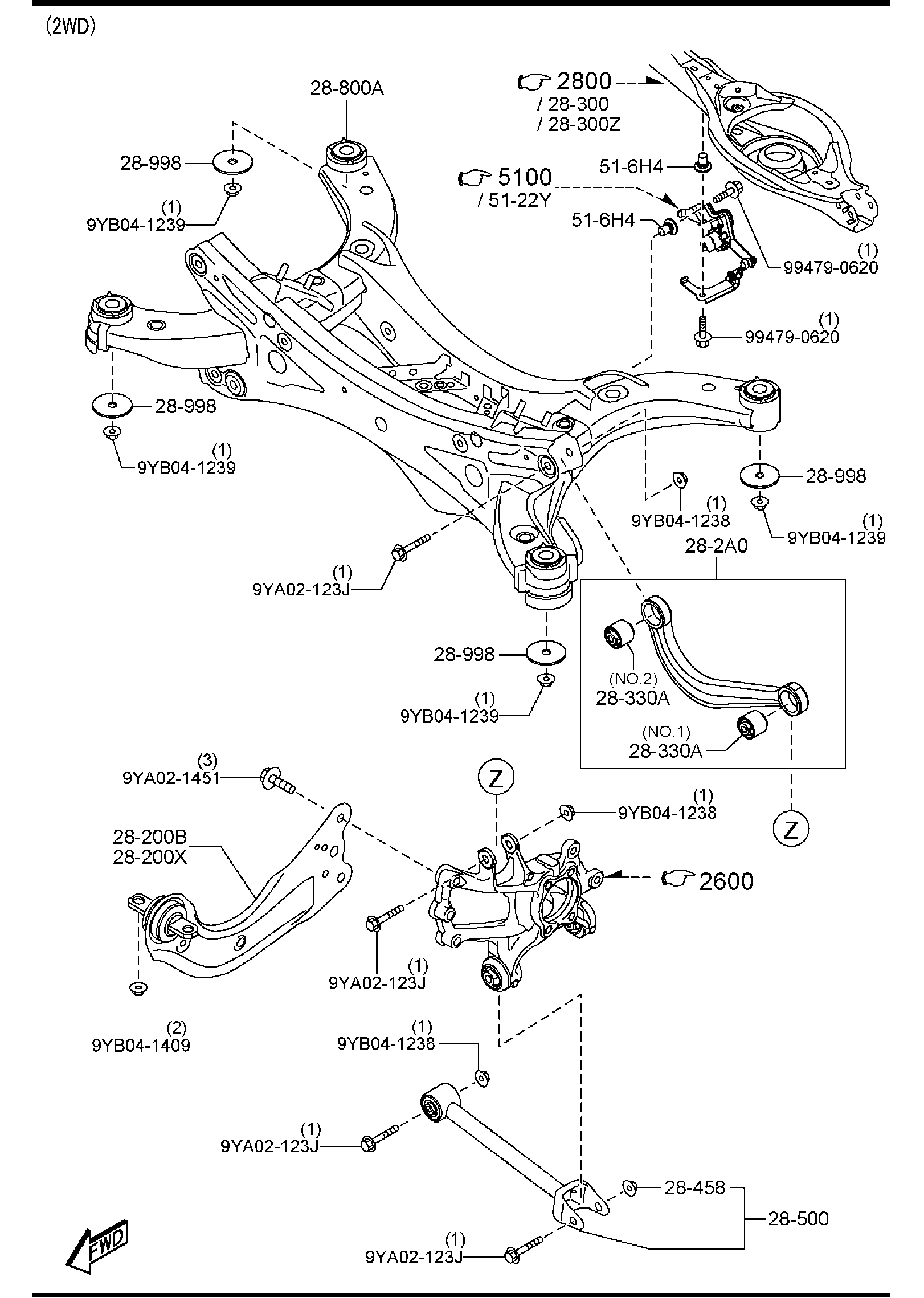 Diagram REAR LOWER ARMS & SUB FRAME for your 2016 Mazda Mazda3 2.0L MT 2WD HATCHBACK ITR (VIN Begins: JM1) 