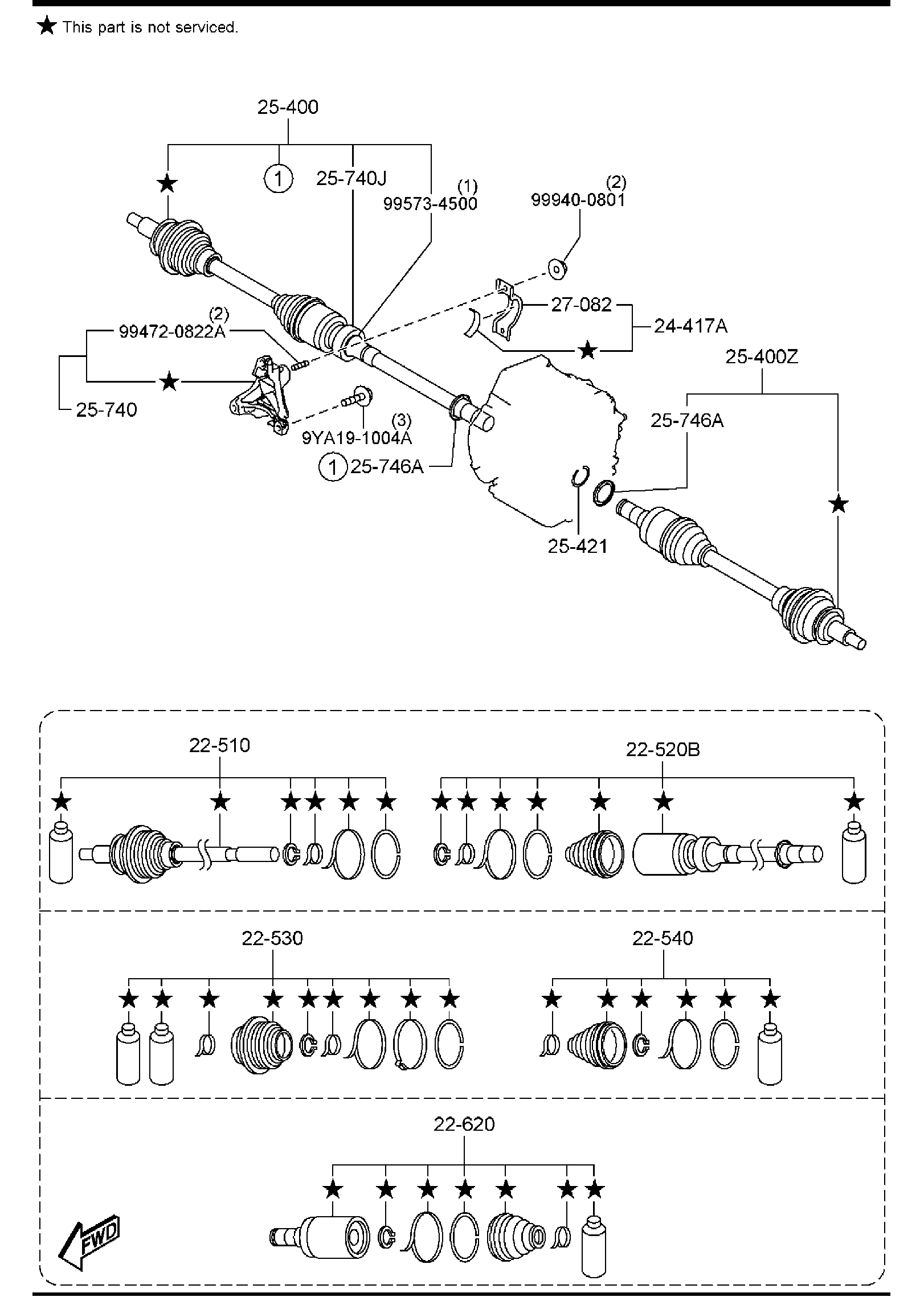 Diagram FRONT DRIVE SHAFTS (2WD)(W/O TURBO) for your 1996 Mazda