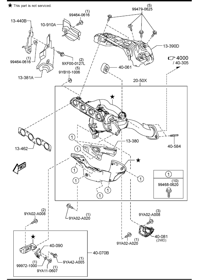 Diagram EXHAUST MANIFOLD (W/O TURBO) for your 2023 Mazda CX-50  WAGON S PREFERRED 