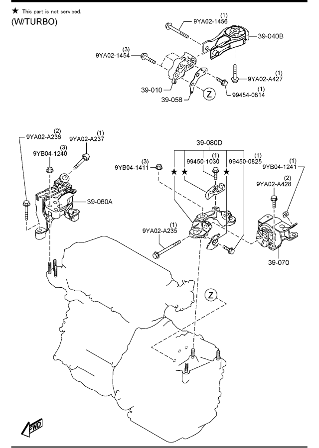 Diagram ENGINE & T/MISSION MOUNTINGS (2WD) for your Mazda CX-5  