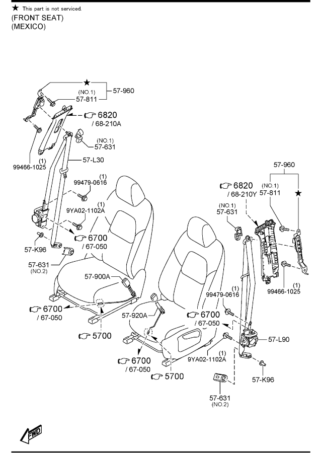 Diagram SEAT BELTS for your Mazda