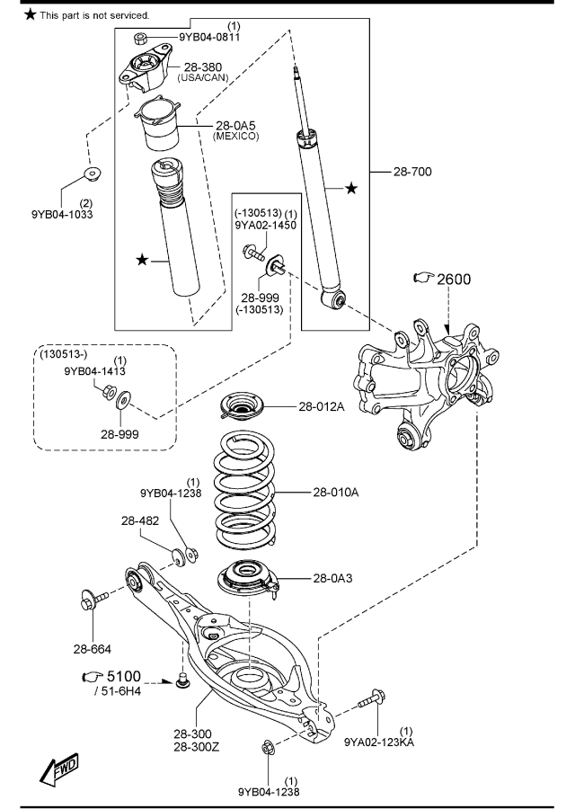Diagram REAR SUSPENSION MECHANISMS for your Mazda