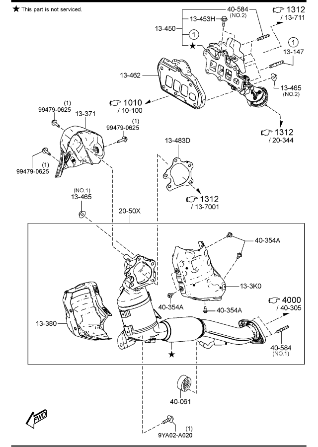 Diagram EXHAUST MANIFOLD (W/TURBO) for your 2023 Mazda CX-50  WAGON S PREFERRED 