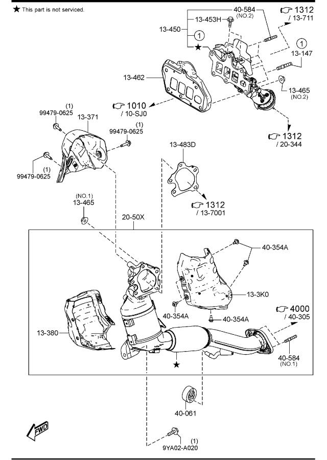 Diagram EXHAUST MANIFOLD (W/TURBO) for your 2023 Mazda CX-50  WAGON S PREFERRED 