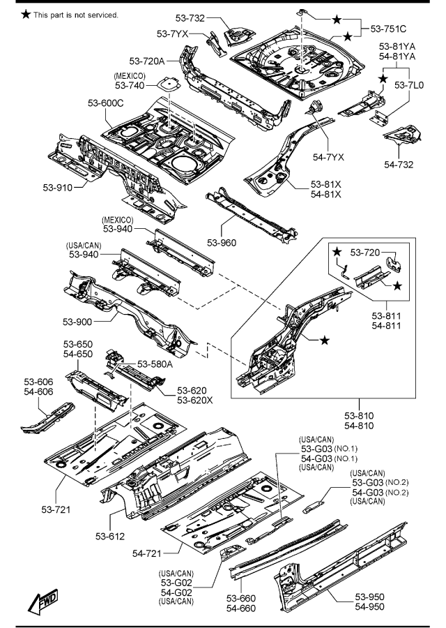 Diagram FLOOR PANELS for your Mazda