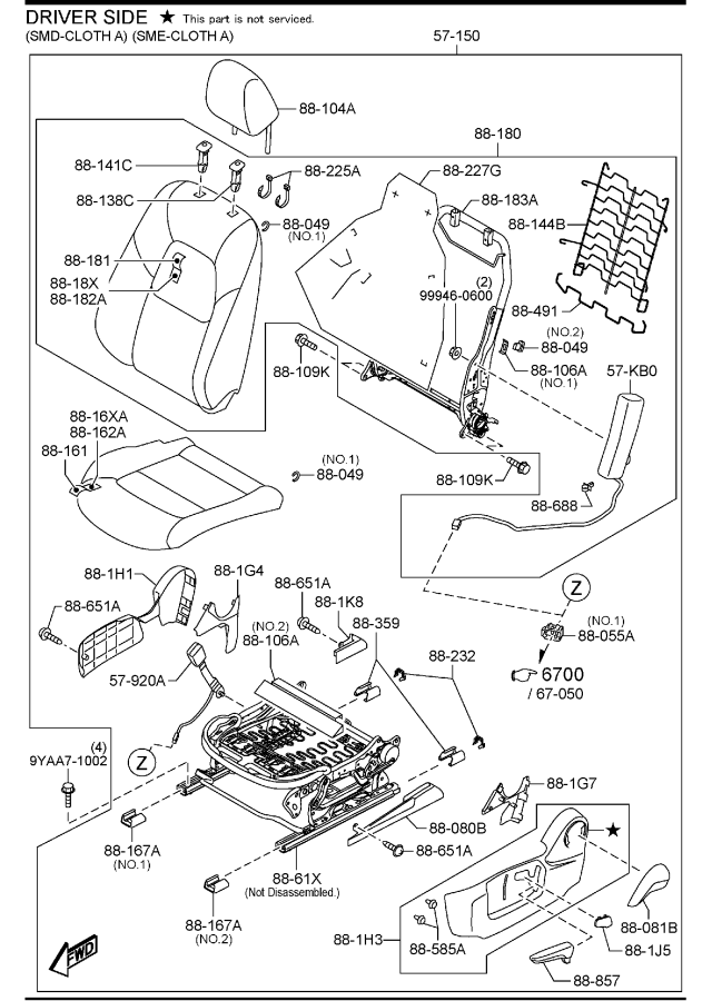 Diagram FRONT SEATS (U.S.A. & CANADA) for your 2011 Mazda Tribute   