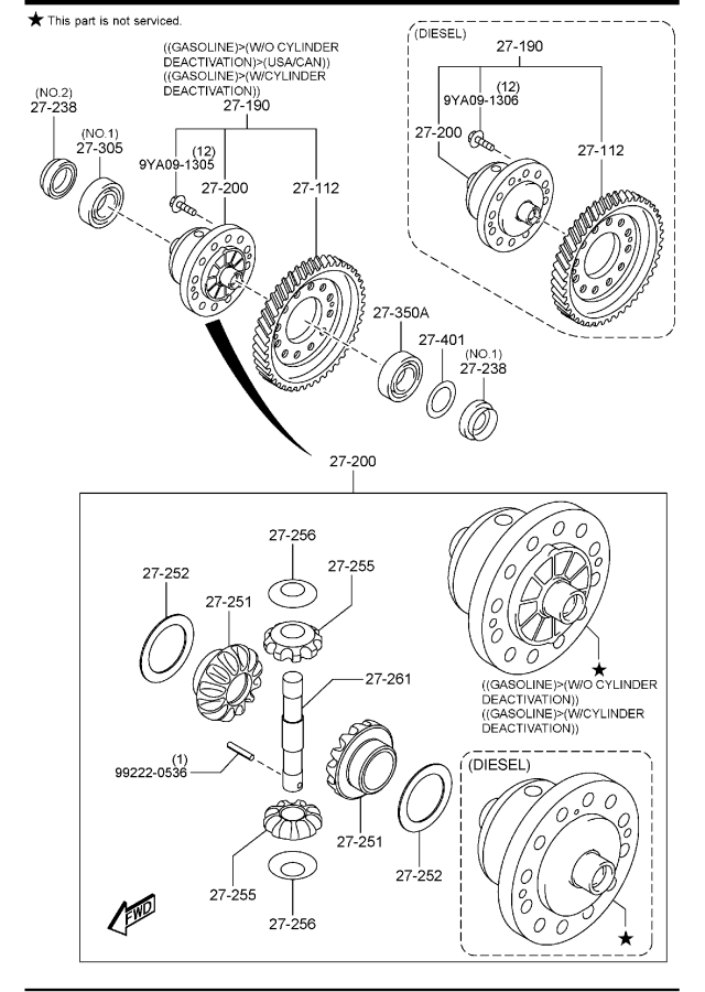 Diagram FRONT DIFFERENTIALS (4WD) for your 2012 Mazda Mazda5 2.5L MT 2WD SPORT WAGON 