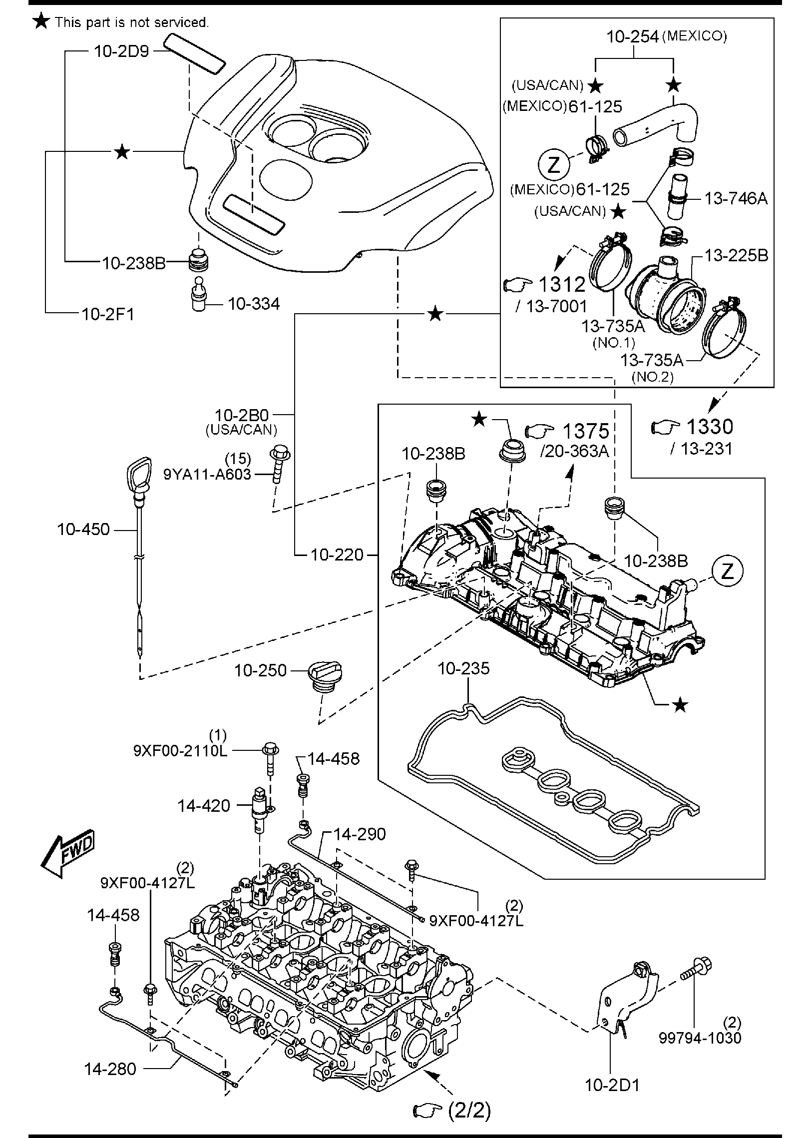 Diagram CYLINDER HEAD & COVER (W/TURBO) for your Mazda