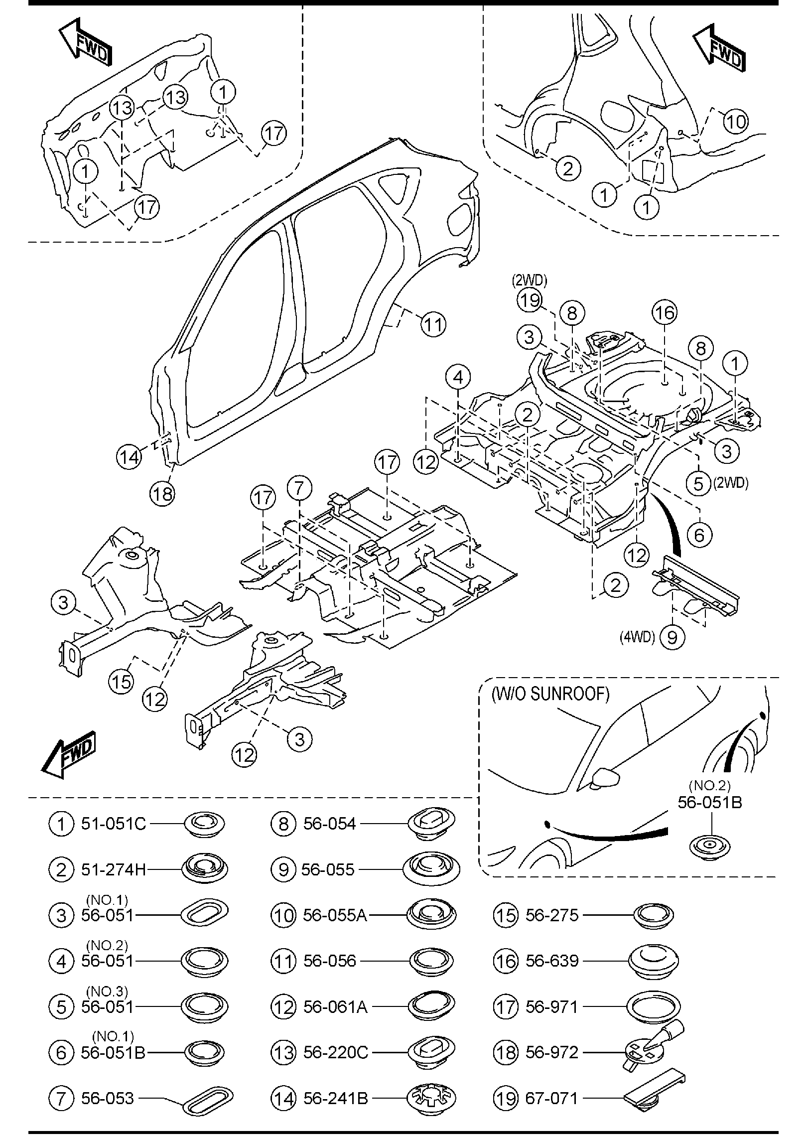 Diagram FLOOR ATTACHMENTS (HOLE COVERS) for your Mazda