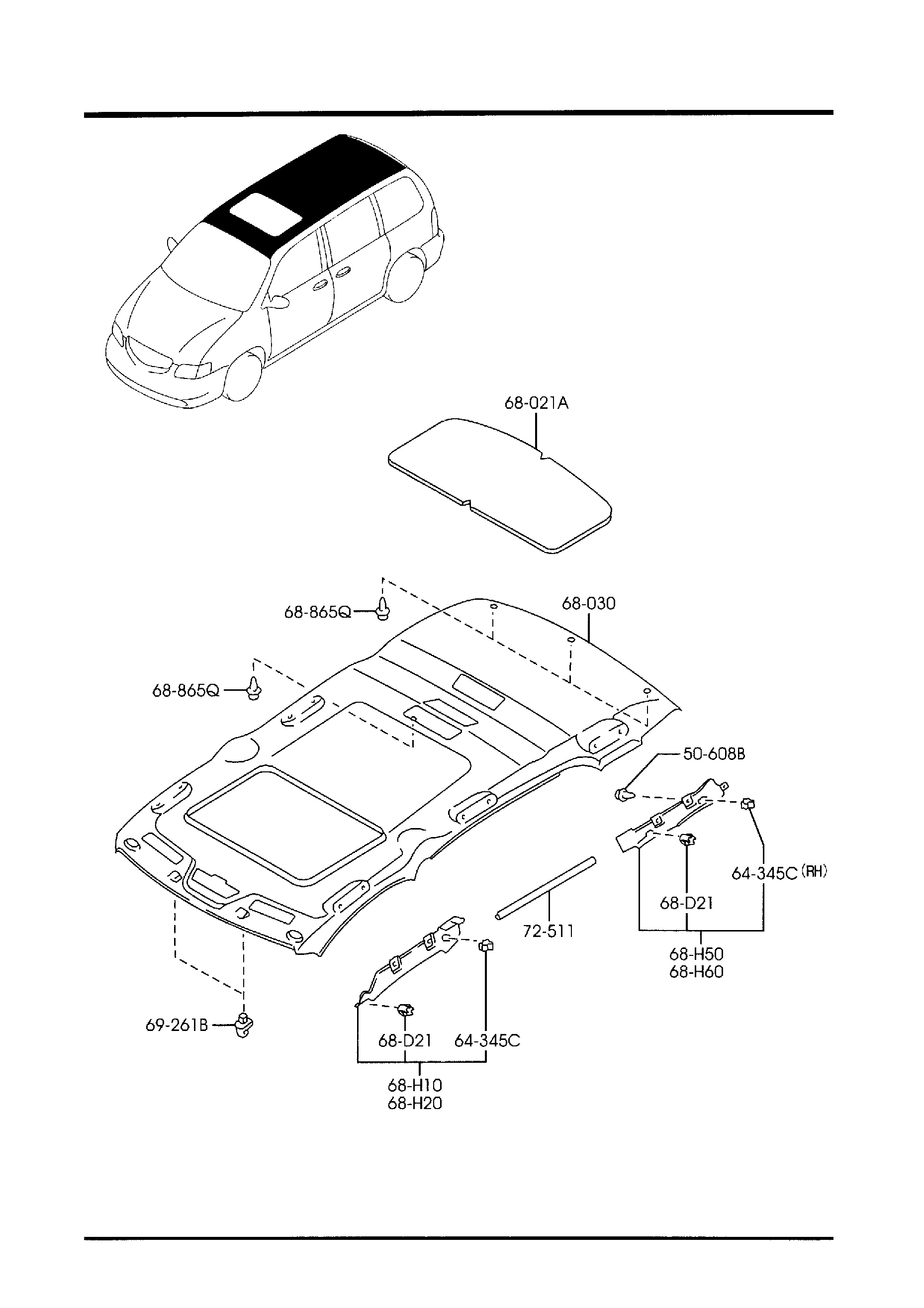 Diagram CEILING TRIMS (W/SUNROOF) for your 2021 Mazda CX-3   