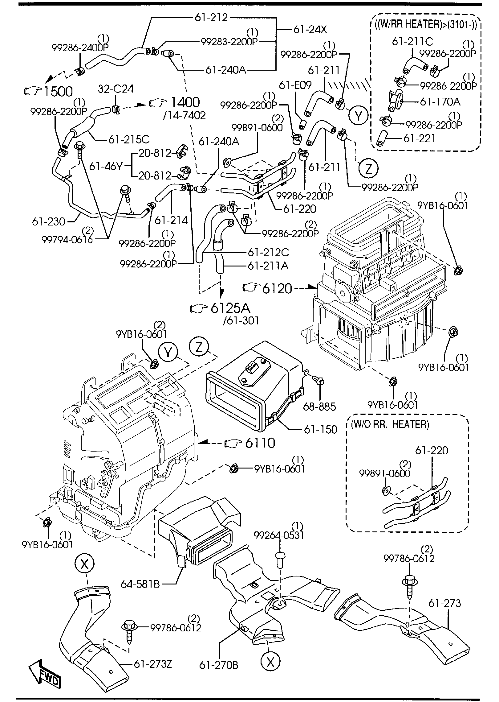 Diagram FRONT HEATER for your 2001 Mazda Protege 5  SEDAN DX 