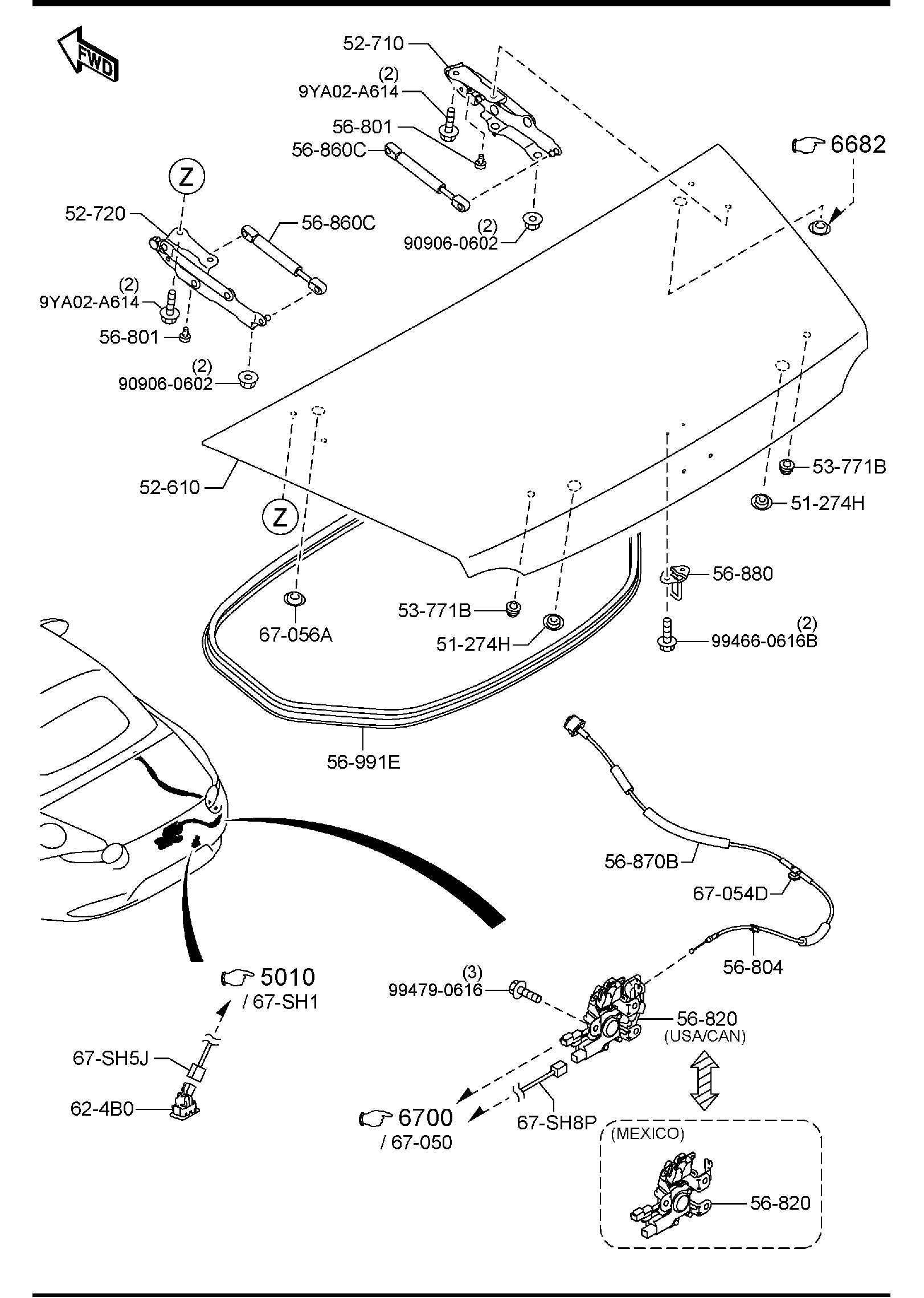 Diagram TRUNK LID for your 2010 Mazda MX-5 Miata  W/RETRACTABLE HARD TOP P G-TOURING 