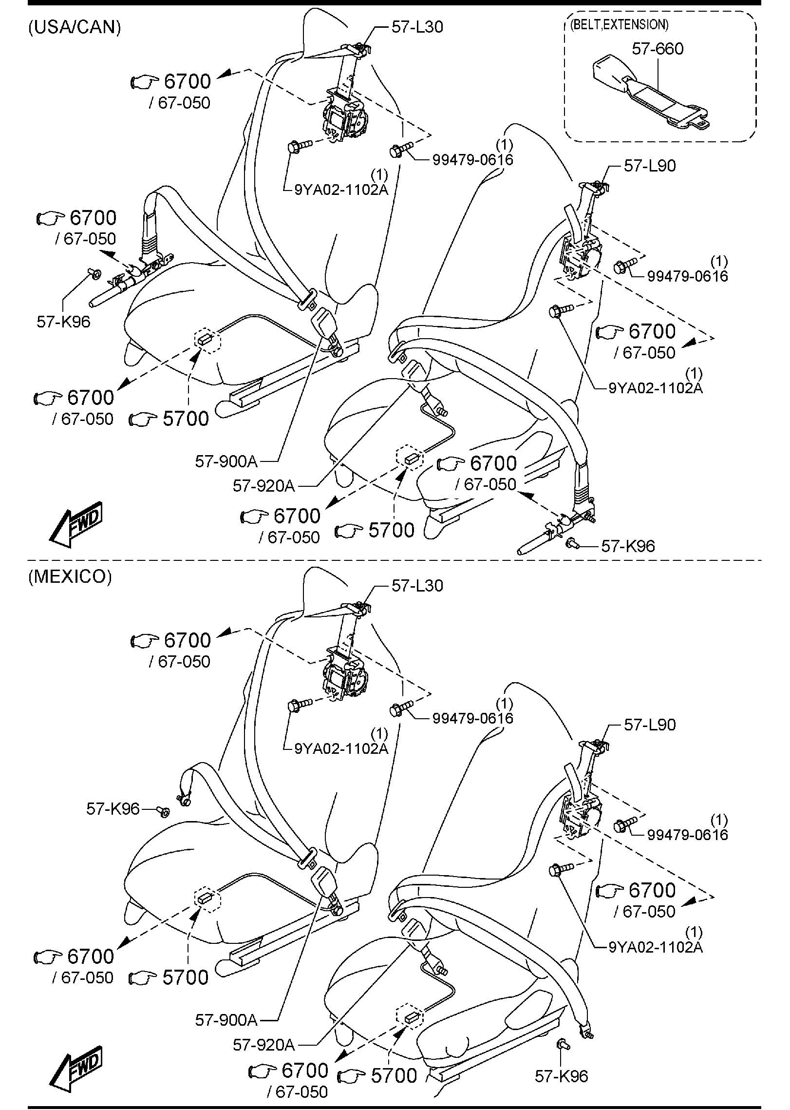 Diagram SEAT BELTS for your Mazda