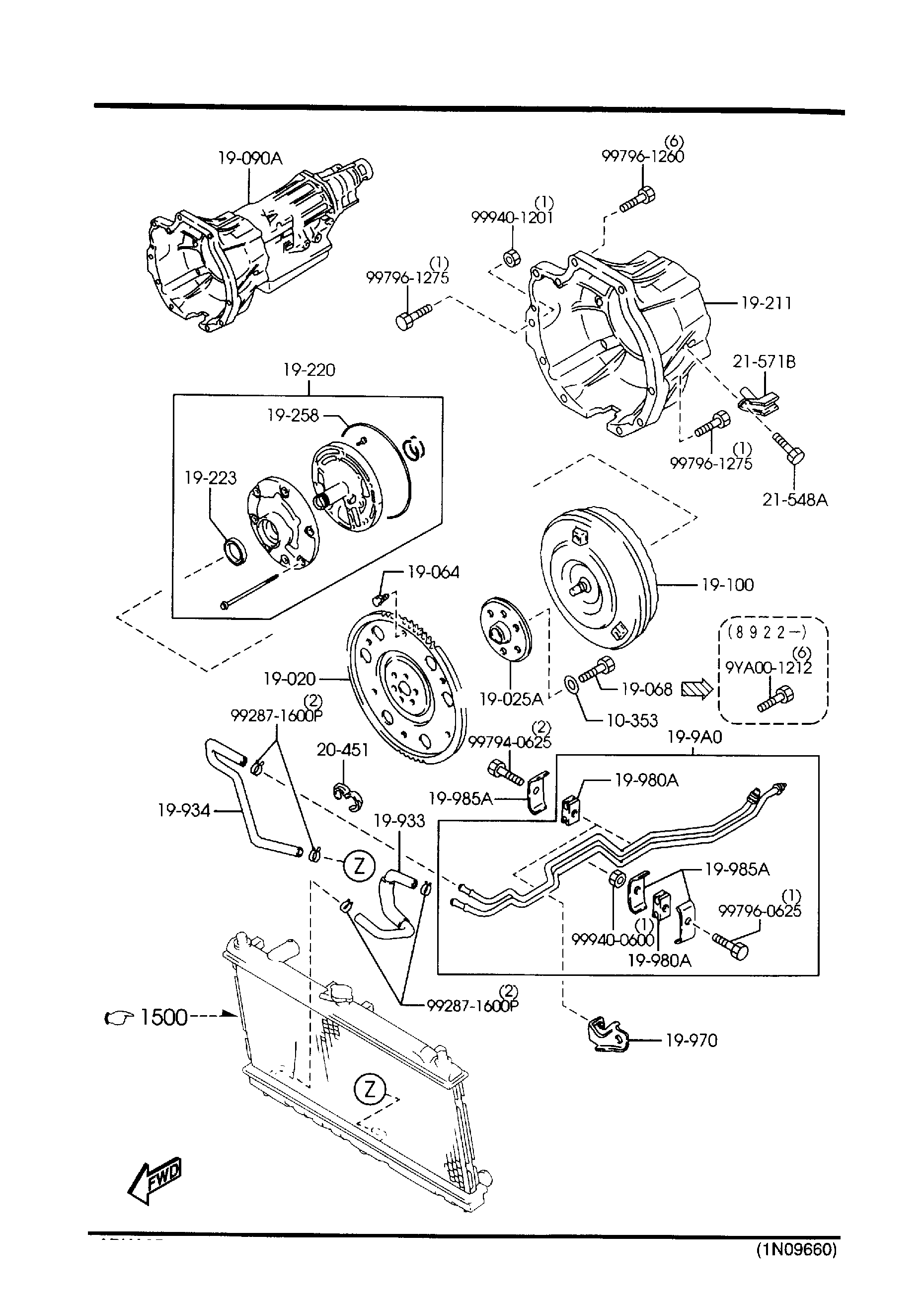 Diagram AUTOMATIC TRANSMISSION TORQUE CONVERTER, OIL PUMP & PIPINGS for your 1993 Mazda 323  SEDAN DX 