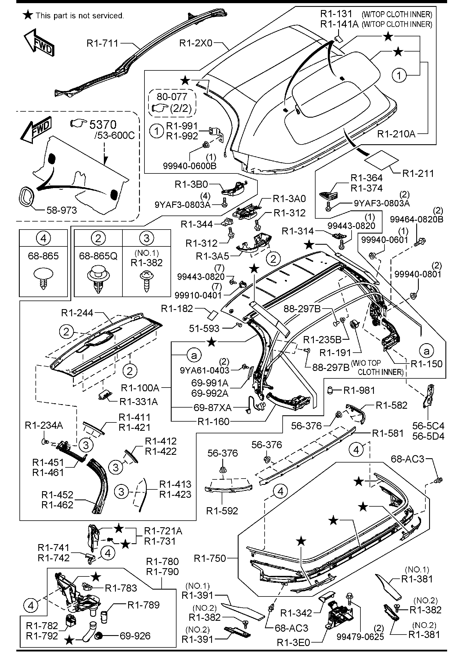 Diagram SUNROOF (W/O RETRACTABLE HARD TOP) for your 2003 Mazda Protege 5   