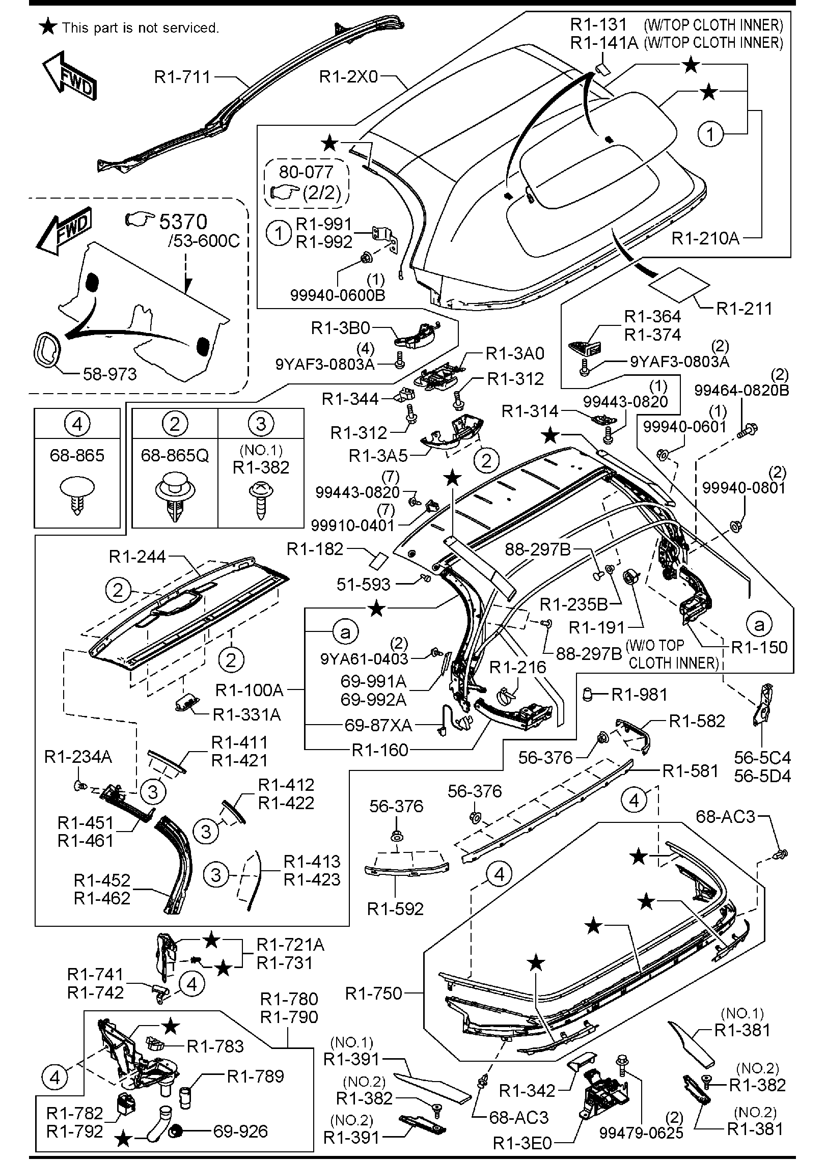 Diagram SUNROOF (W/O RETRACTABLE HARD TOP) for your 2003 Mazda Protege 5   