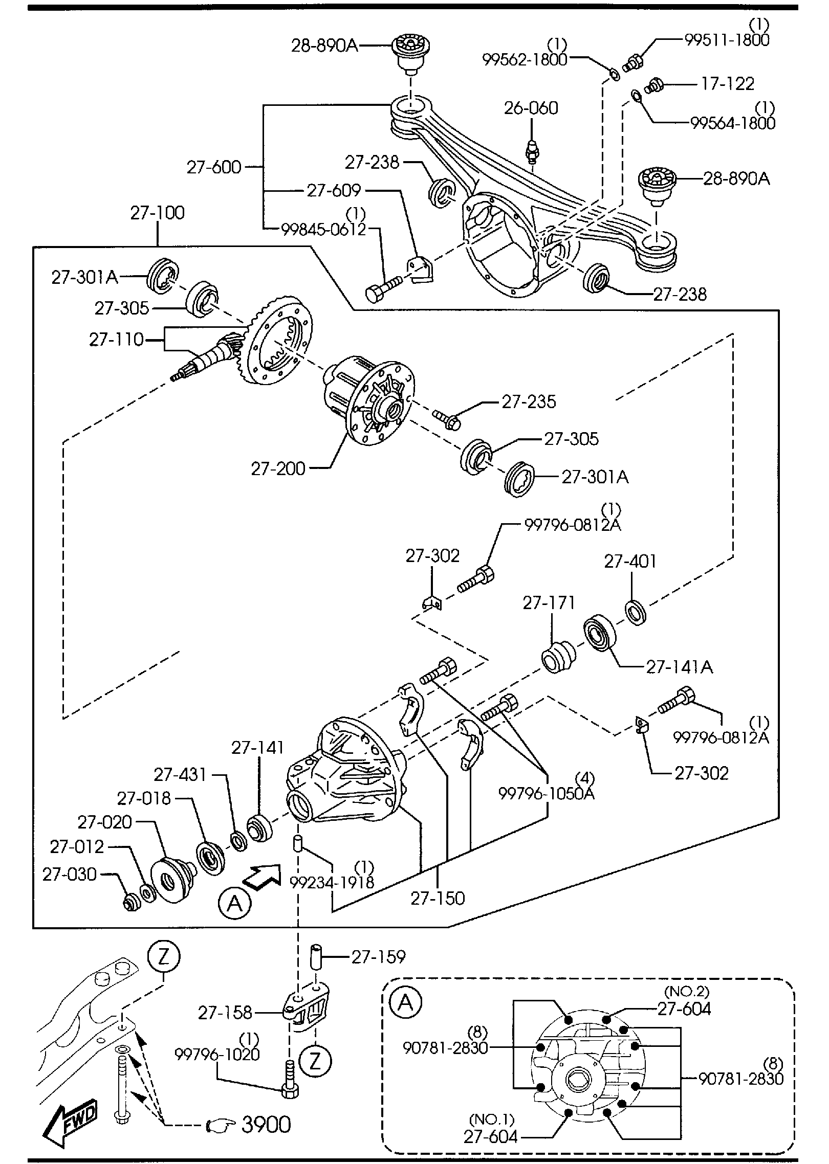 Diagram REAR DIFFERENTIALS (LIMITED SLIP DIFF.) for your Mazda MX-5 Miata