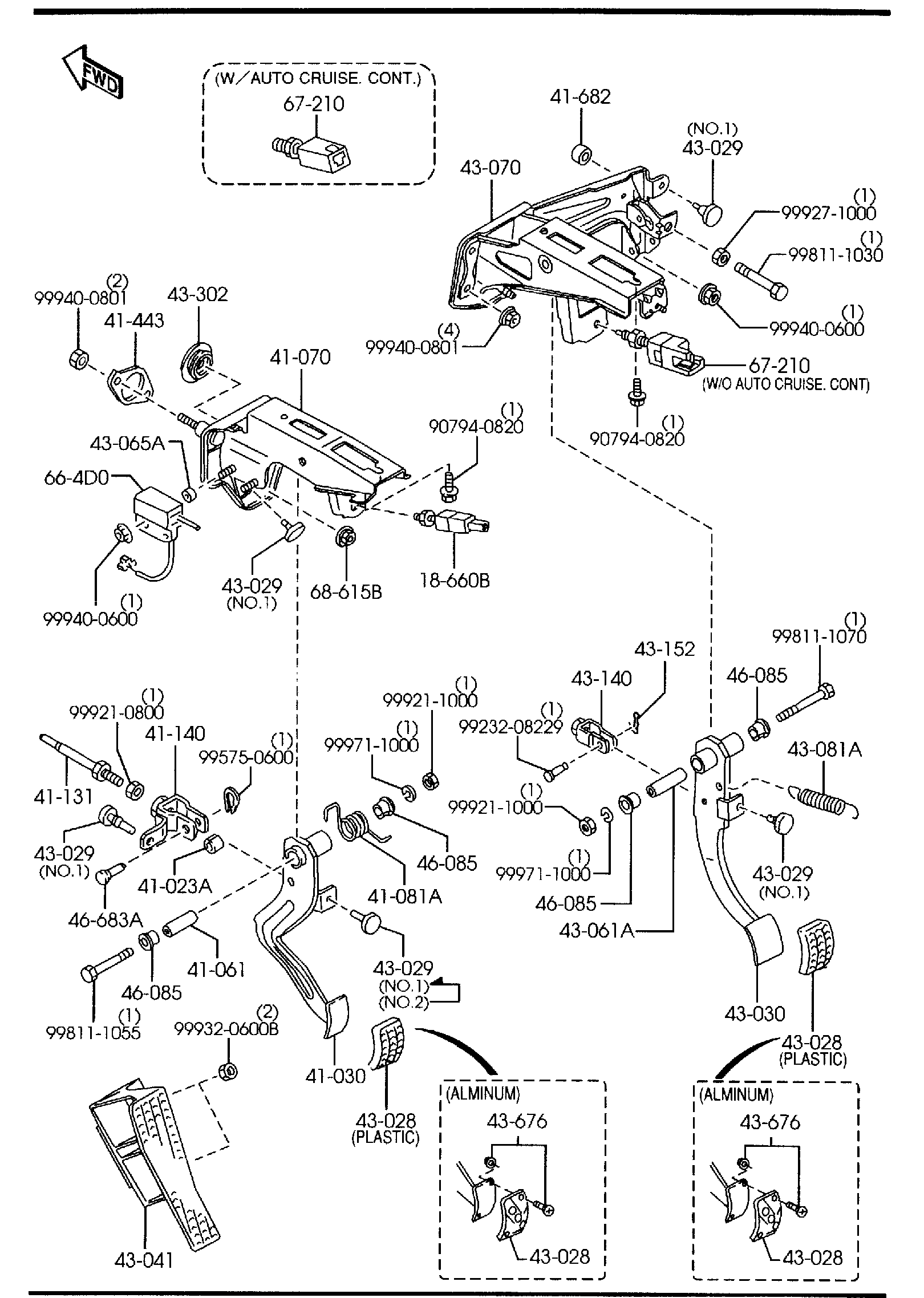 Diagram MANUAL TRANSMISSION CLUTCH & BRAKE PEDALS for your Mazda