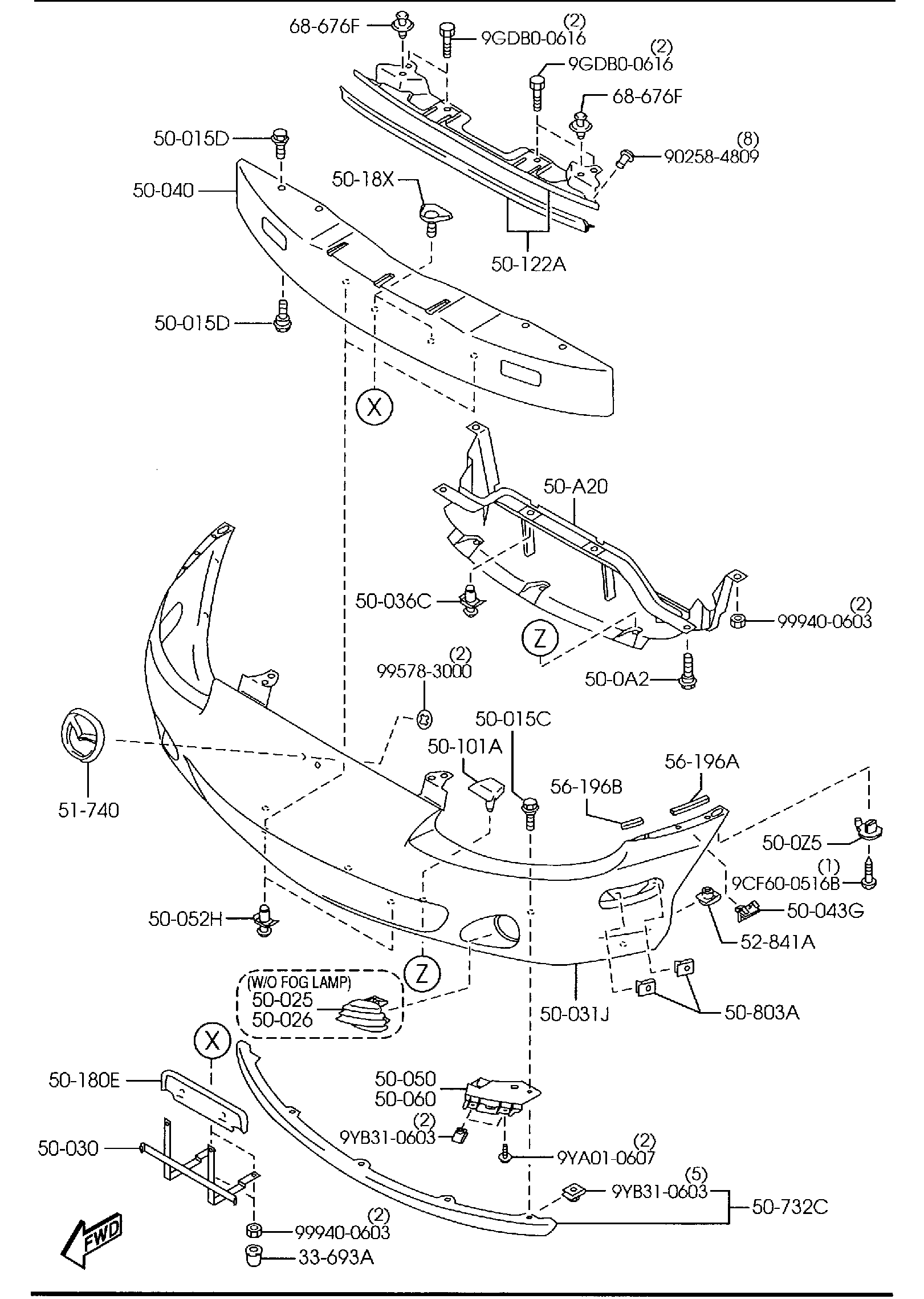 Diagram FRONT BUMPER (W/O TURBO) for your 2012 Mazda MX-5 Miata   