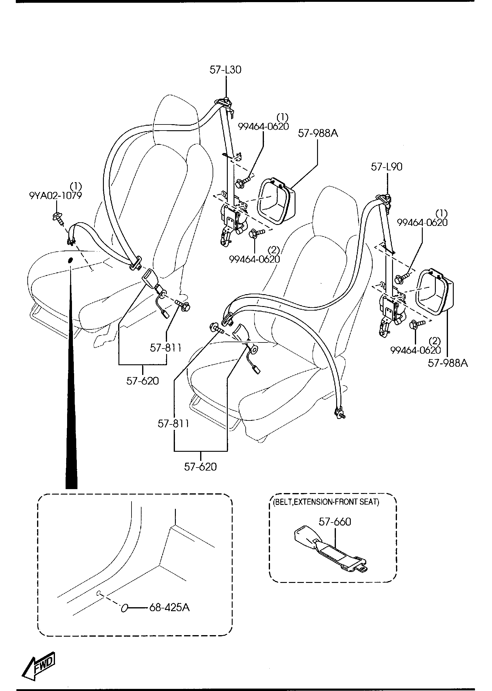 Diagram SEAT BELTS for your Mazda MX-5 Miata  