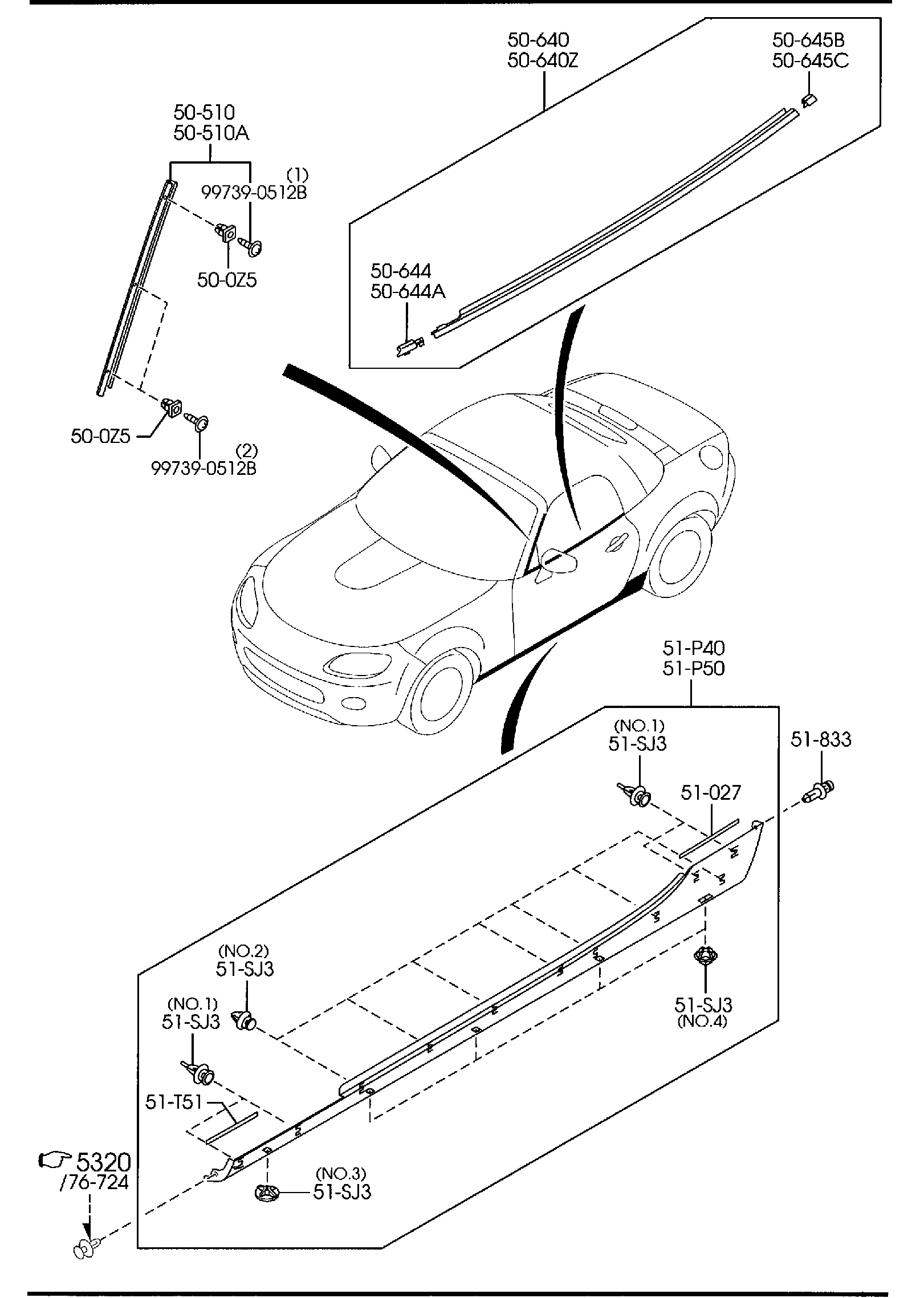 Diagram BODY MOULDINGS for your 2010 Mazda MX-5 Miata 2.0L AT W/RETRACTABLE HARD TOP P TOURING 