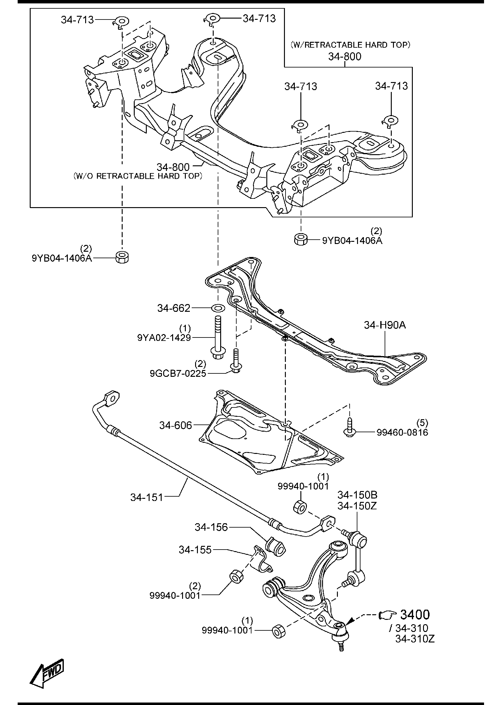 Diagram CROSSMEMBER & STABILIZER for your 2010 Mazda MX-5 Miata 2.0L MT W/RETRACTABLE HARD TOP P TOURING 