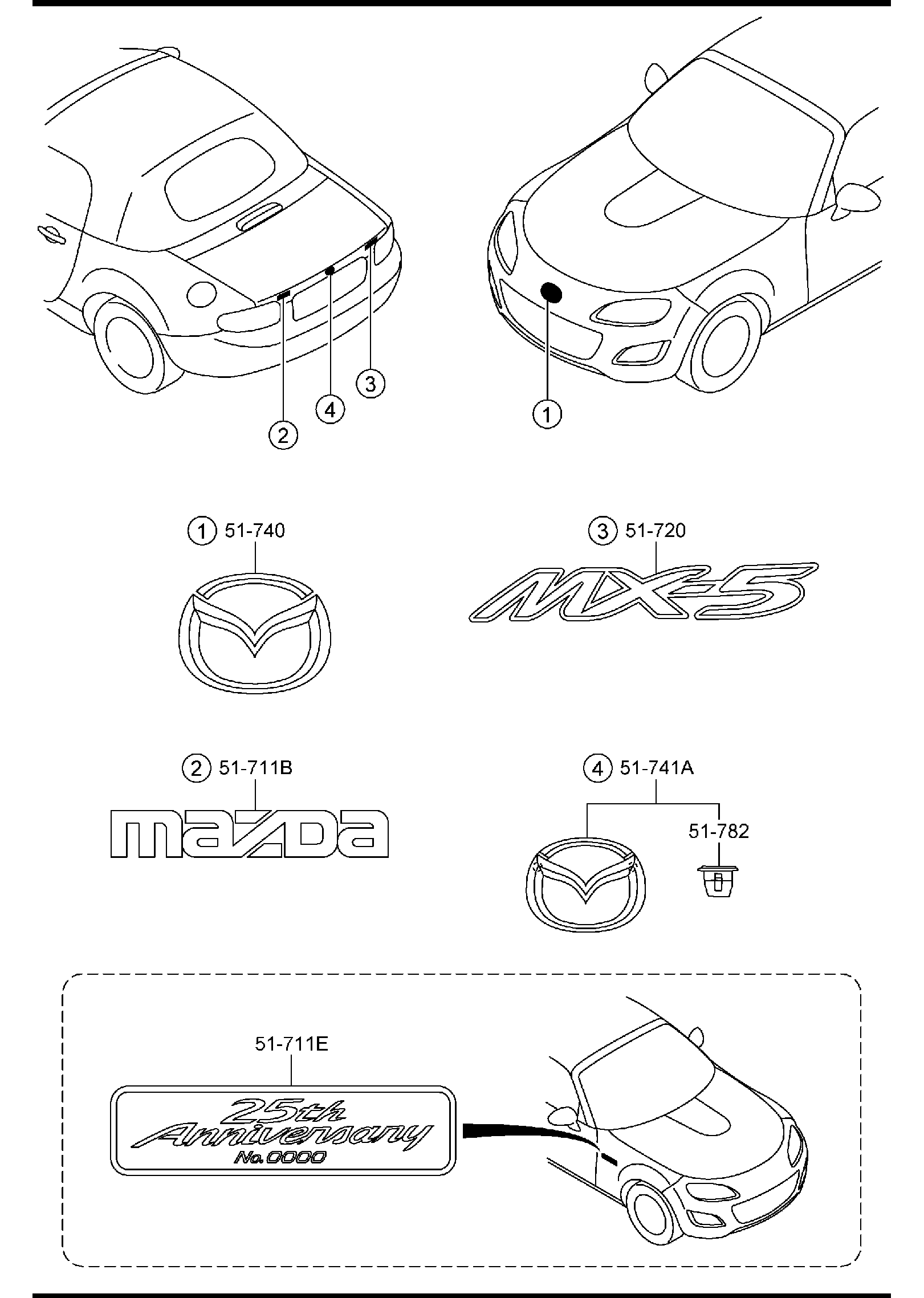 Diagram ORNAMENTS for your 2013 Mazda MX-5 Miata  W/RETRACTABLE HARD TOP P G-TOURING 