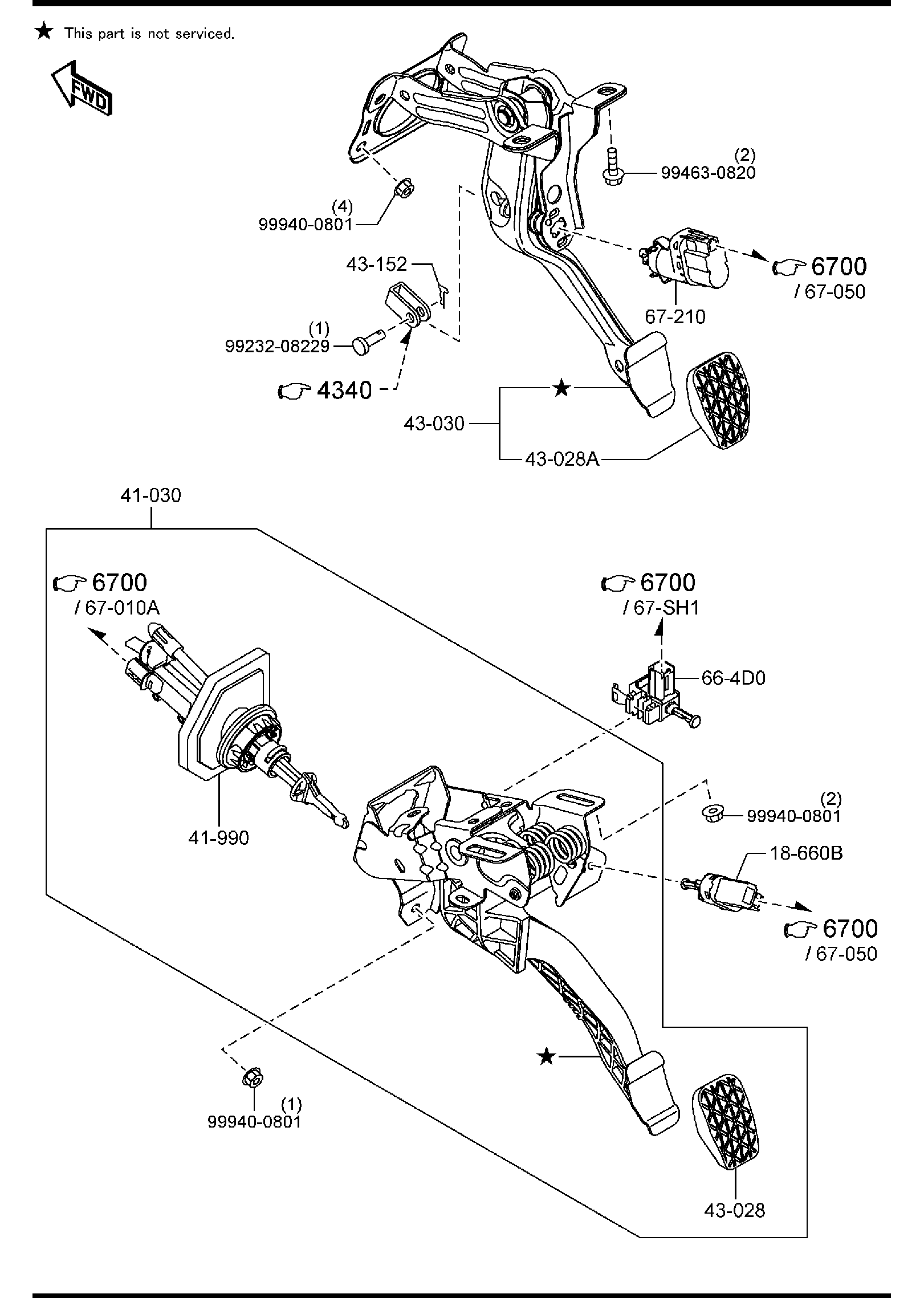 Diagram MANUAL TRANSMISSION CLUTCH & BRAKE PEDALS for your 2023 Mazda Mazda3   