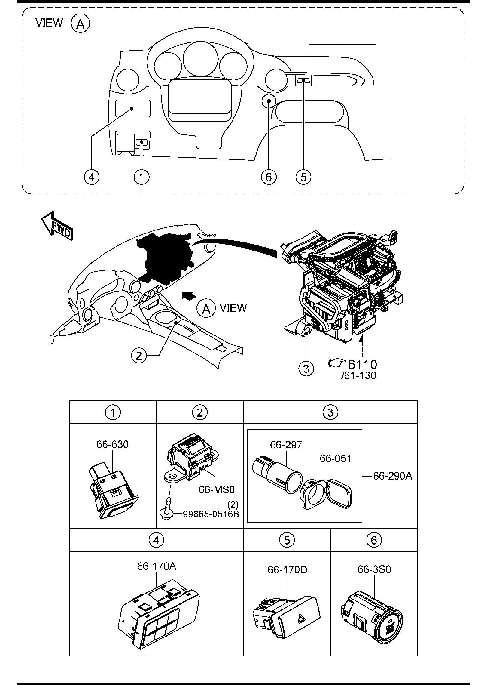 Diagram DASHBOARD SWITCHES for your 1995 Mazda