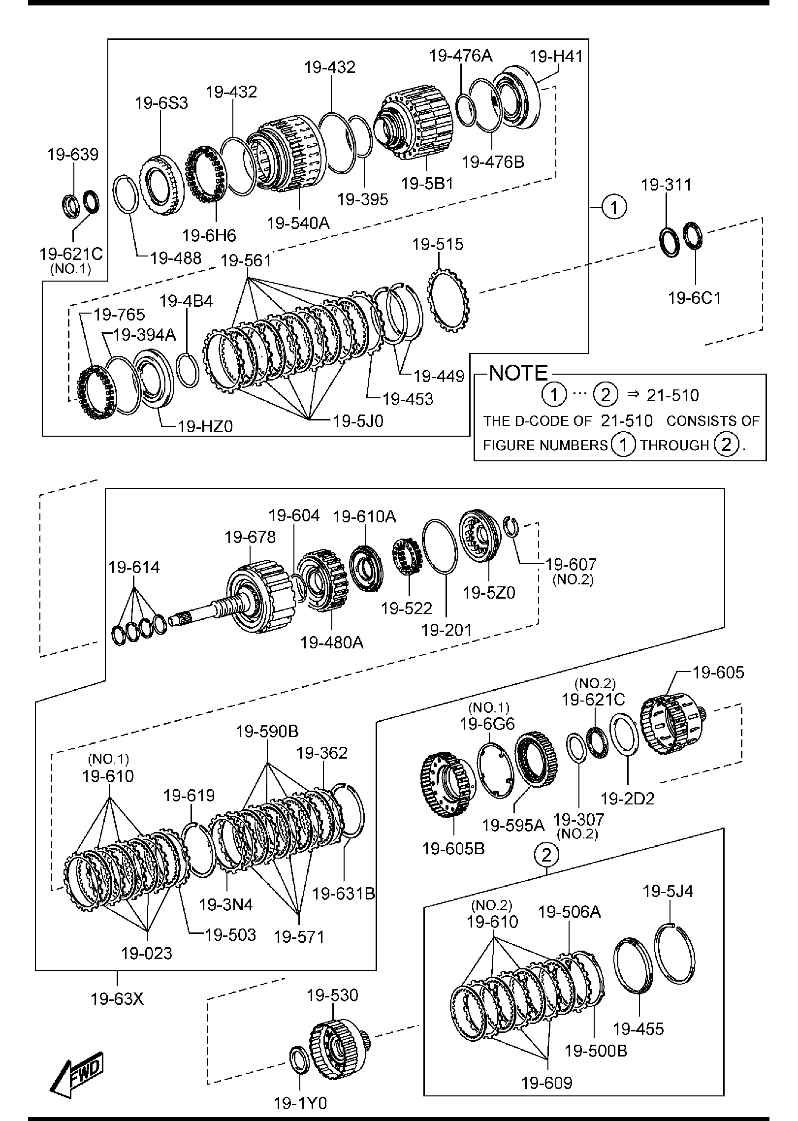 Diagram AUTOMATIC TRANSMISSION CLUTCHES & PLANETARY GEARS for your Mazda