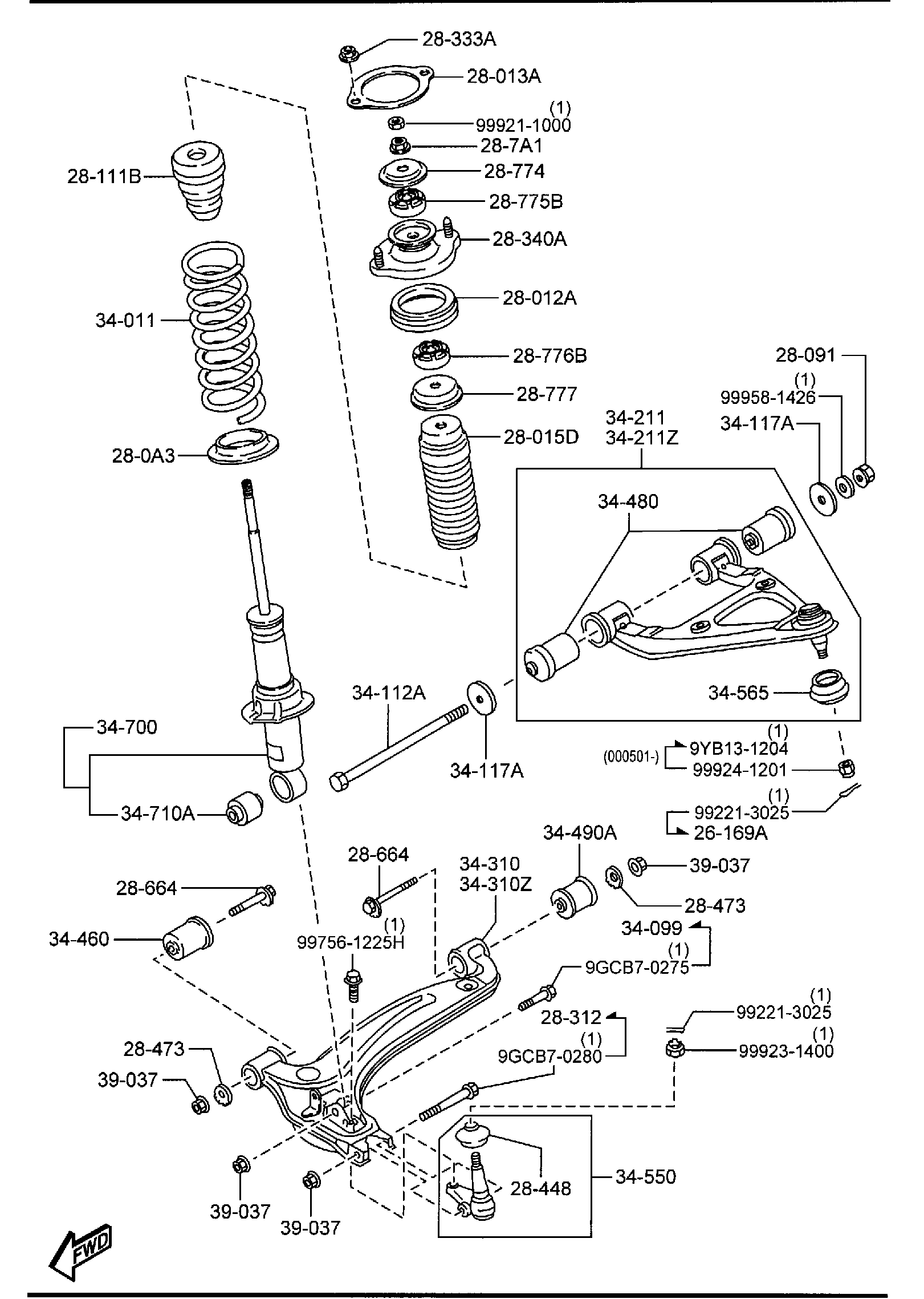 Diagram FRONT SUSPENSION MECHANISMS for your 2007 Mazda MX-5 Miata   