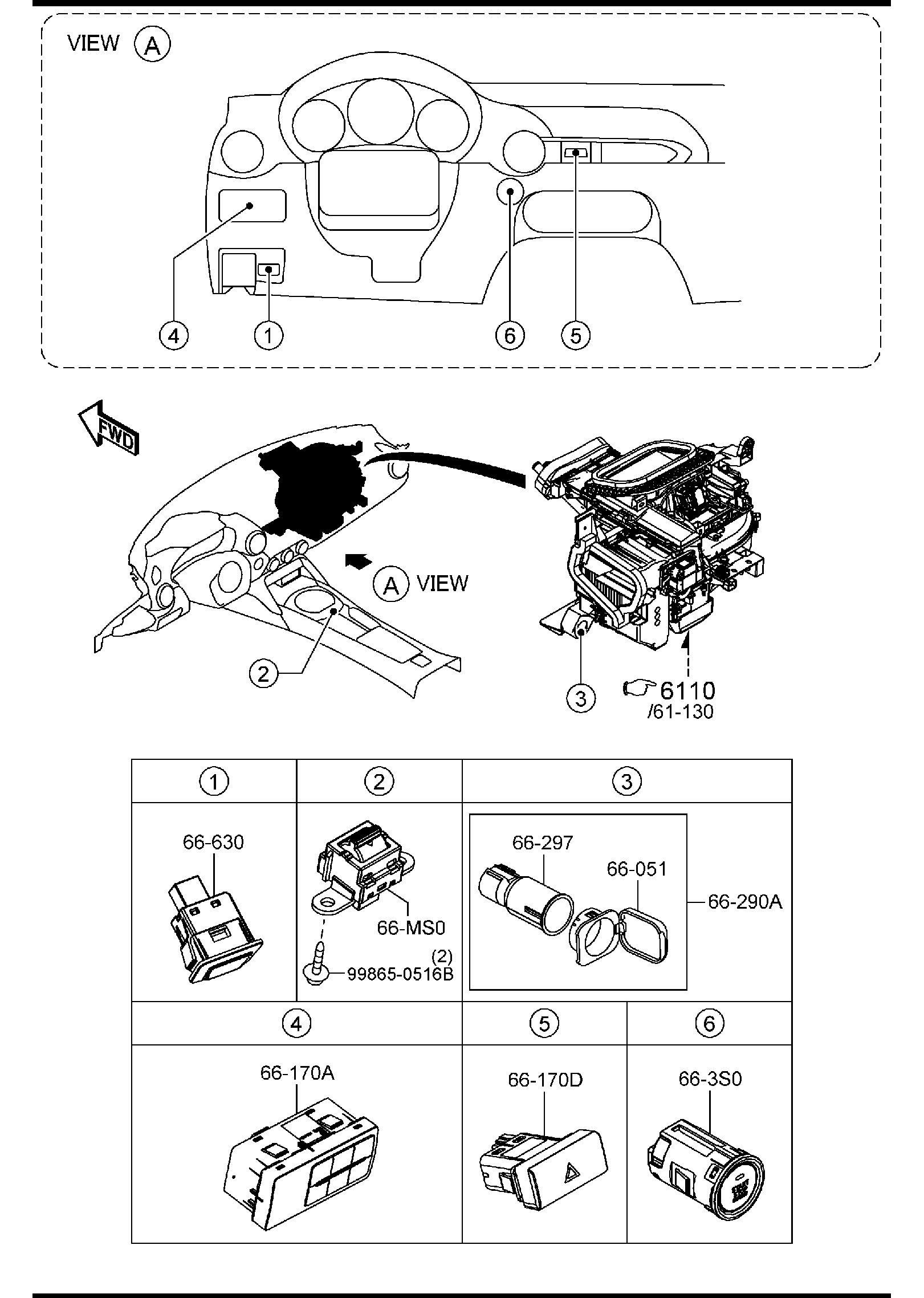 Diagram DASHBOARD SWITCHES for your 1996 Mazda