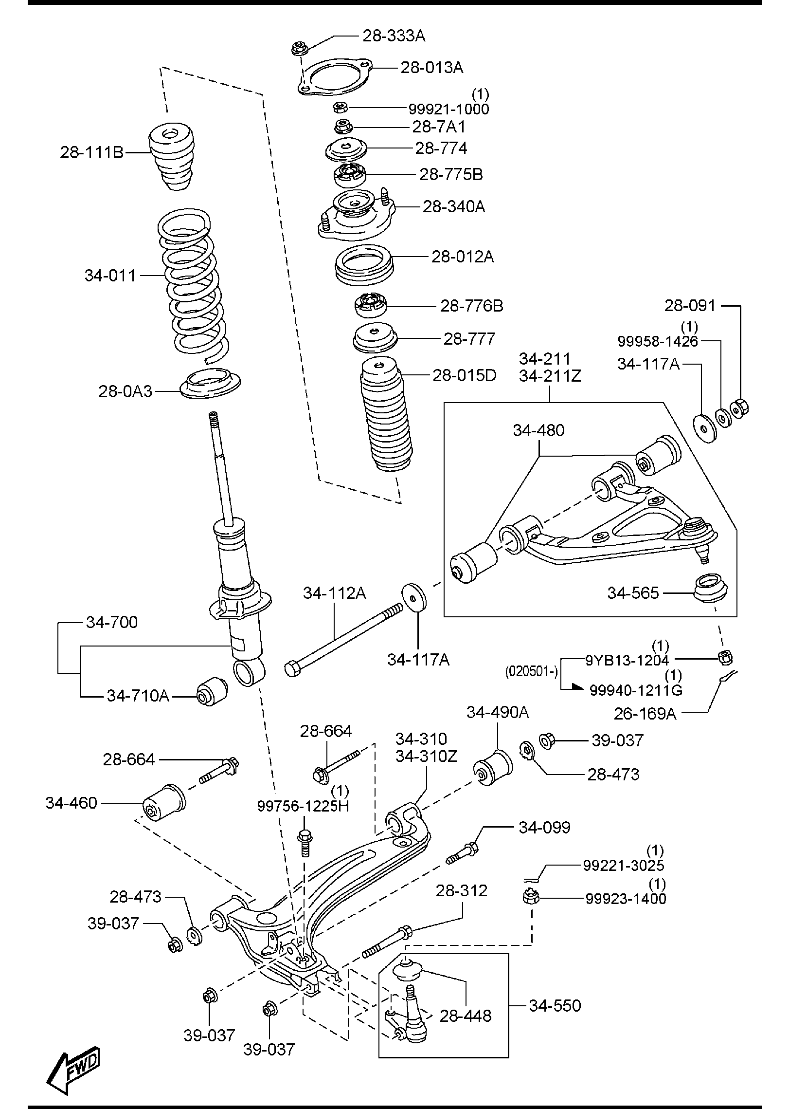 Diagram FRONT SUSPENSION MECHANISMS for your 2007 Mazda MX-5 Miata   