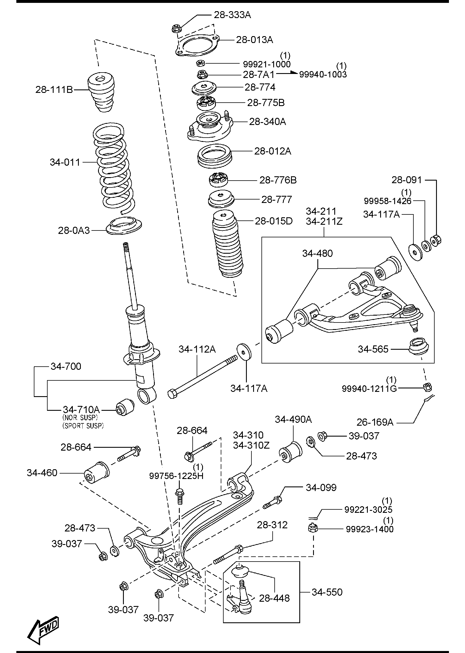 Diagram FRONT SUSPENSION MECHANISMS for your 2007 Mazda MX-5 Miata   