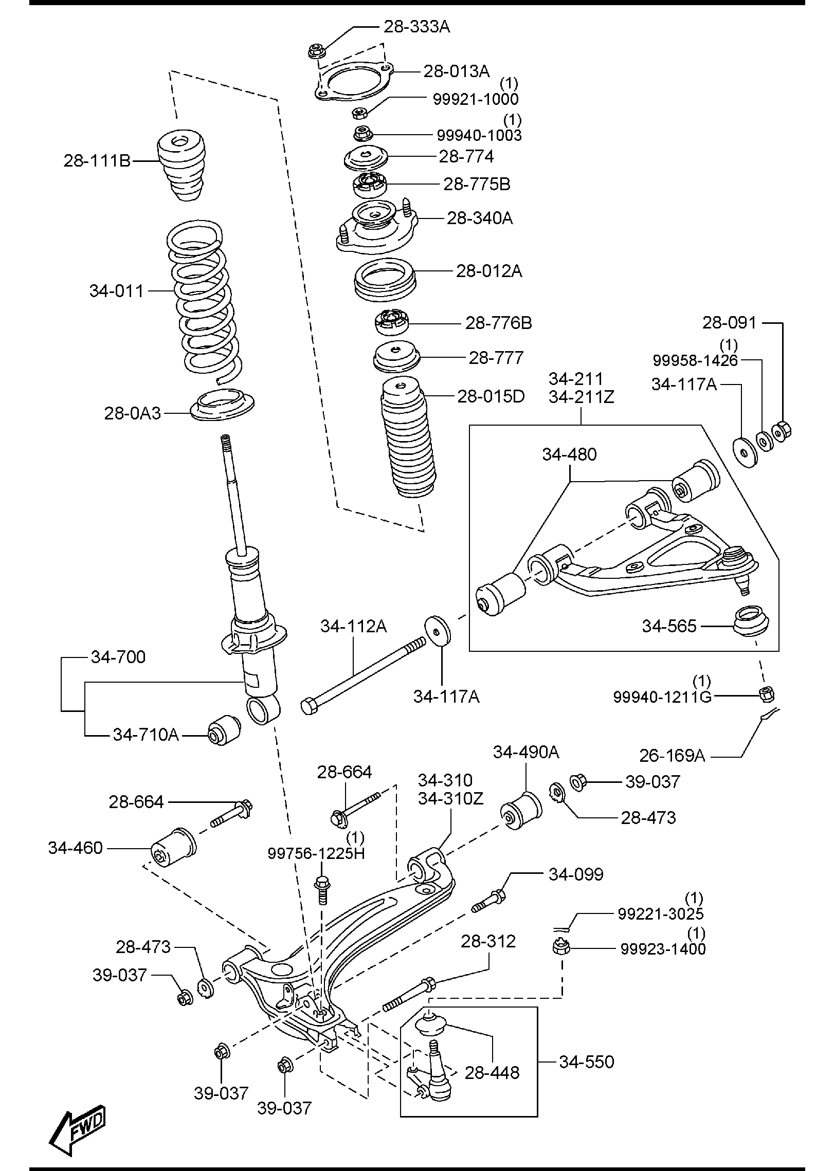 Diagram FRONT SUSPENSION MECHANISMS for your 2007 Mazda MX-5 Miata   