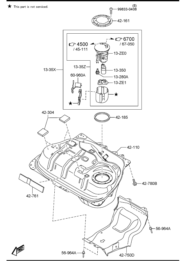 Diagram FUEL TANK (U.S.A. & CANADA) for your Mazda MX-5 Miata  