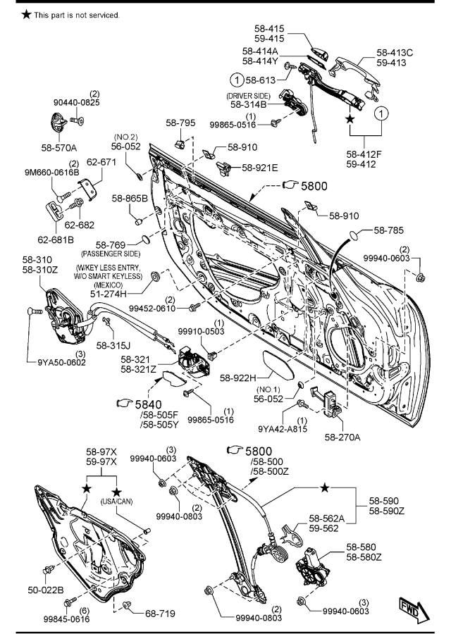 Diagram FRONT DOOR MECHANISMS for your 2011 Mazda Mazda2   